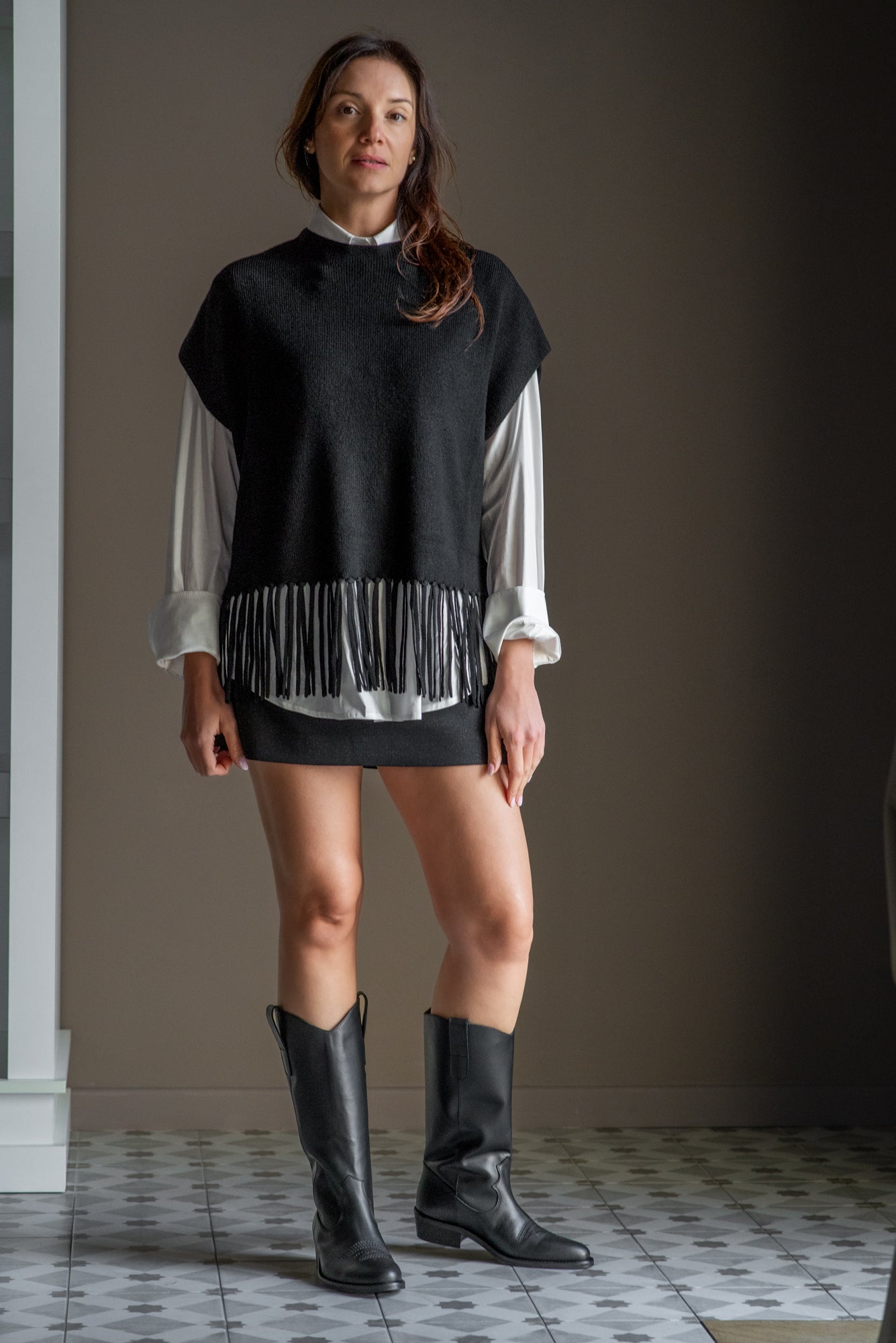 Gilet/Poncho in pura lana nero