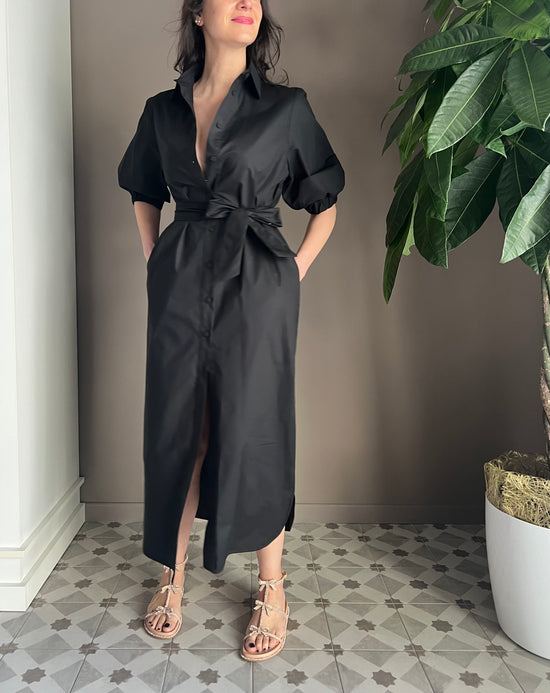 Abito chemisier in cotone nero