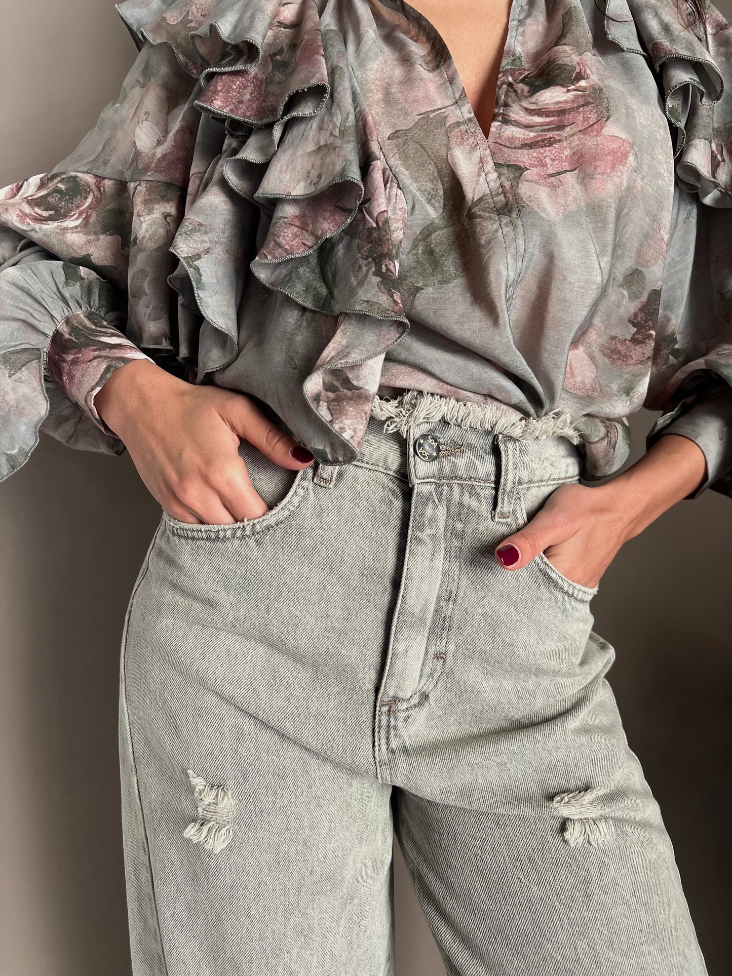 Pantalone jeans a baloon grigio