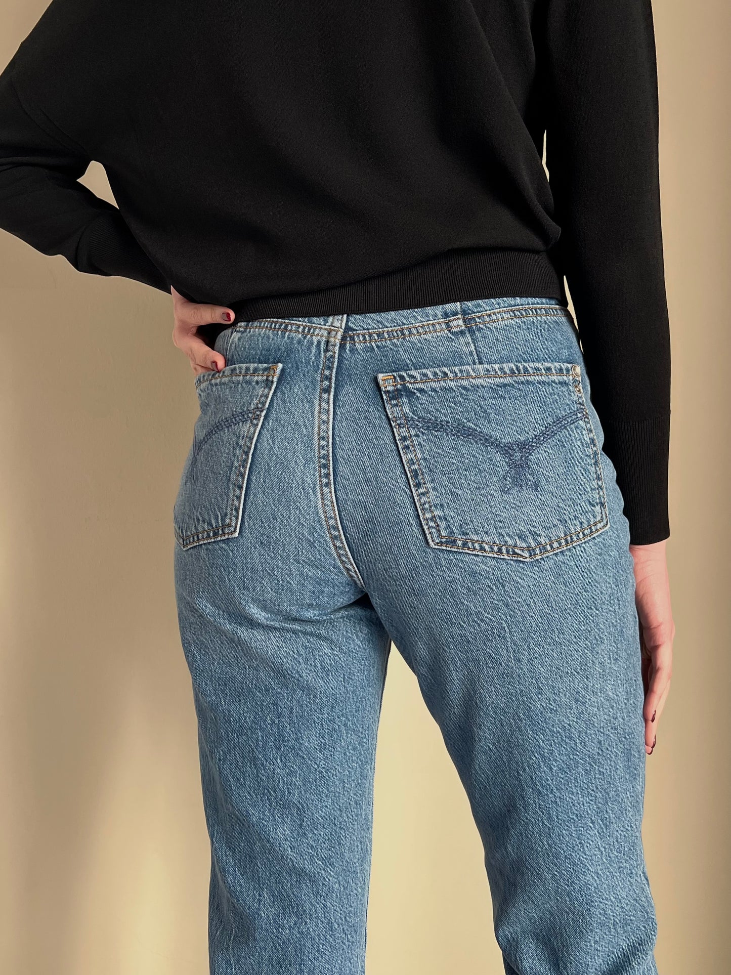 Pantalone denim vita alta