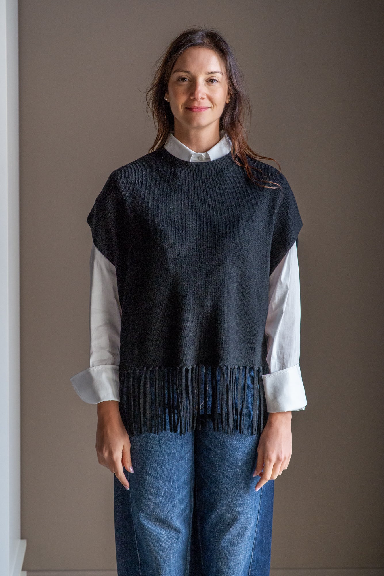 Gilet/Poncho in pura lana nero