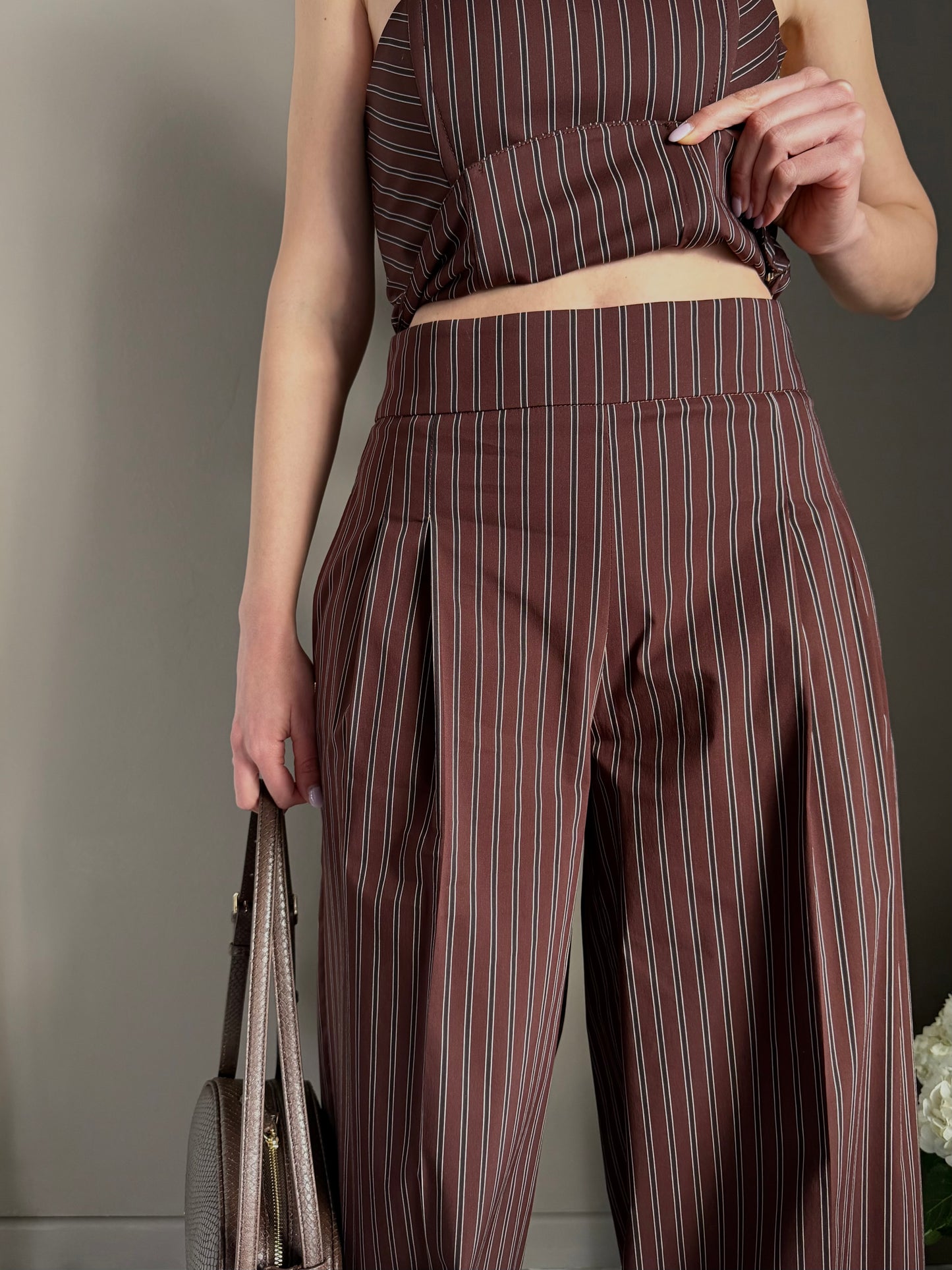 Pantalone gessato in cotone wide-leg