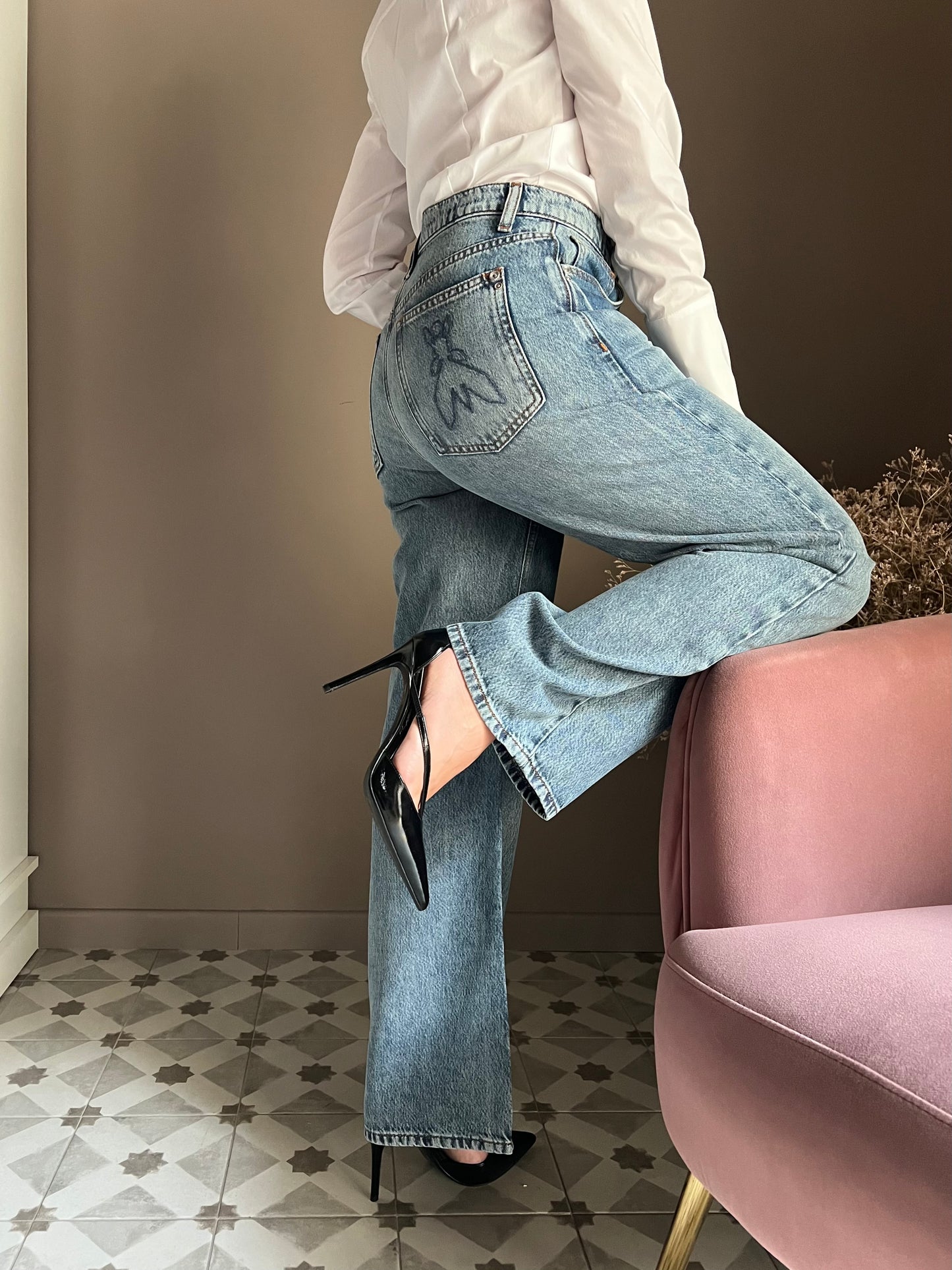 Pantalone denim wide-leg New Warm Blue Wash
