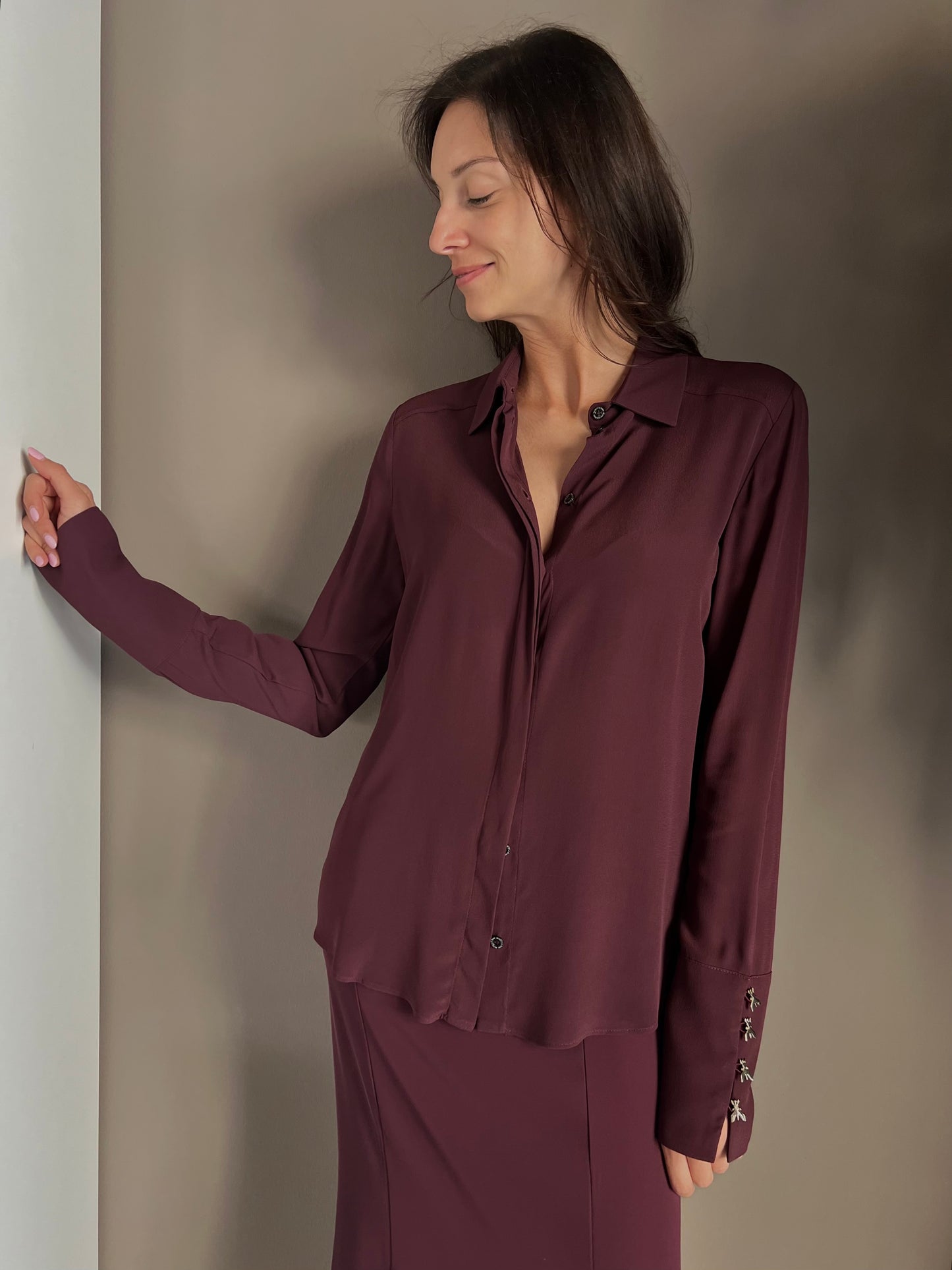 Camicia in viscosa con fly sui polsi Purple Red