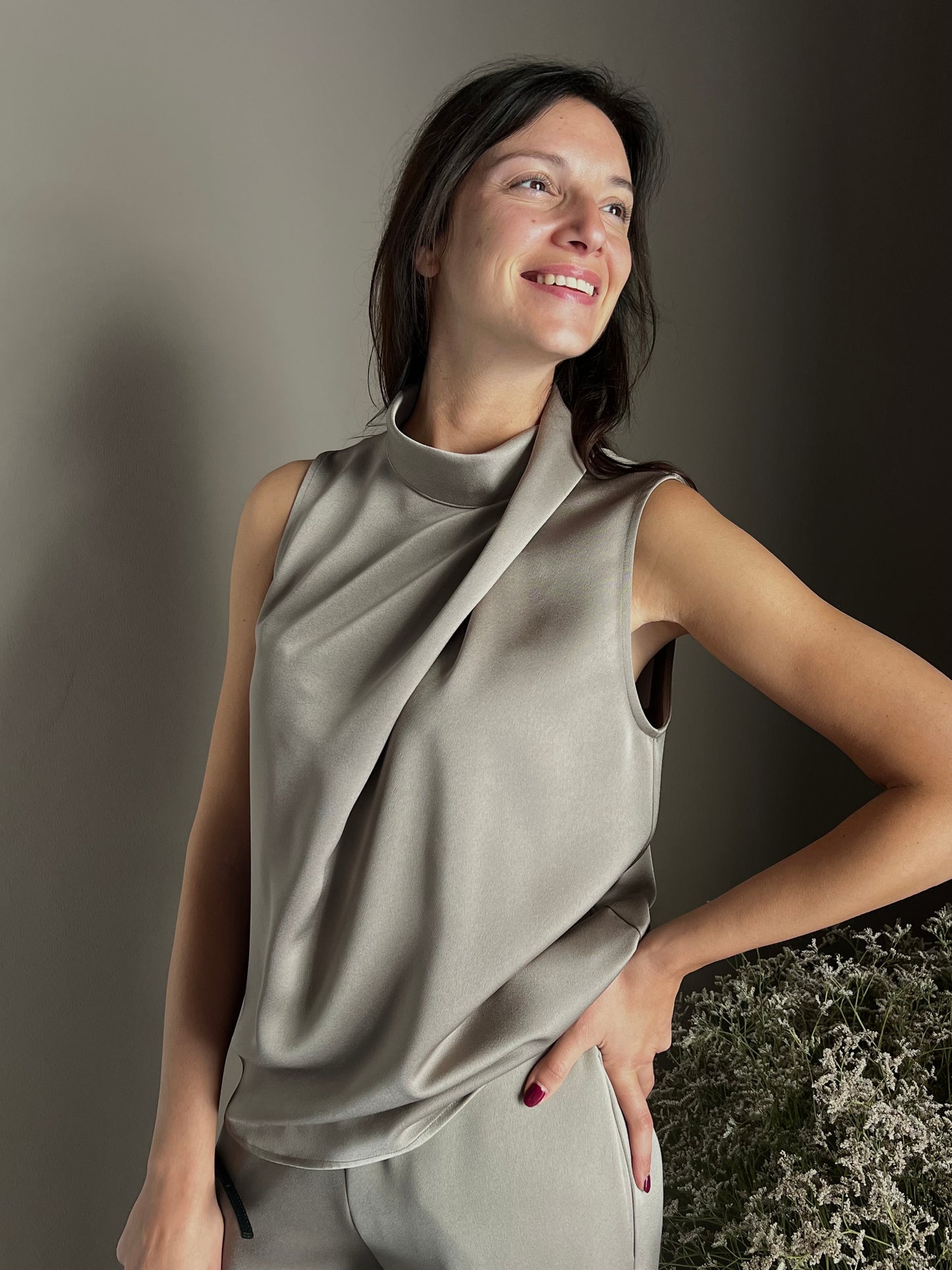 Top drappeggio  taupe