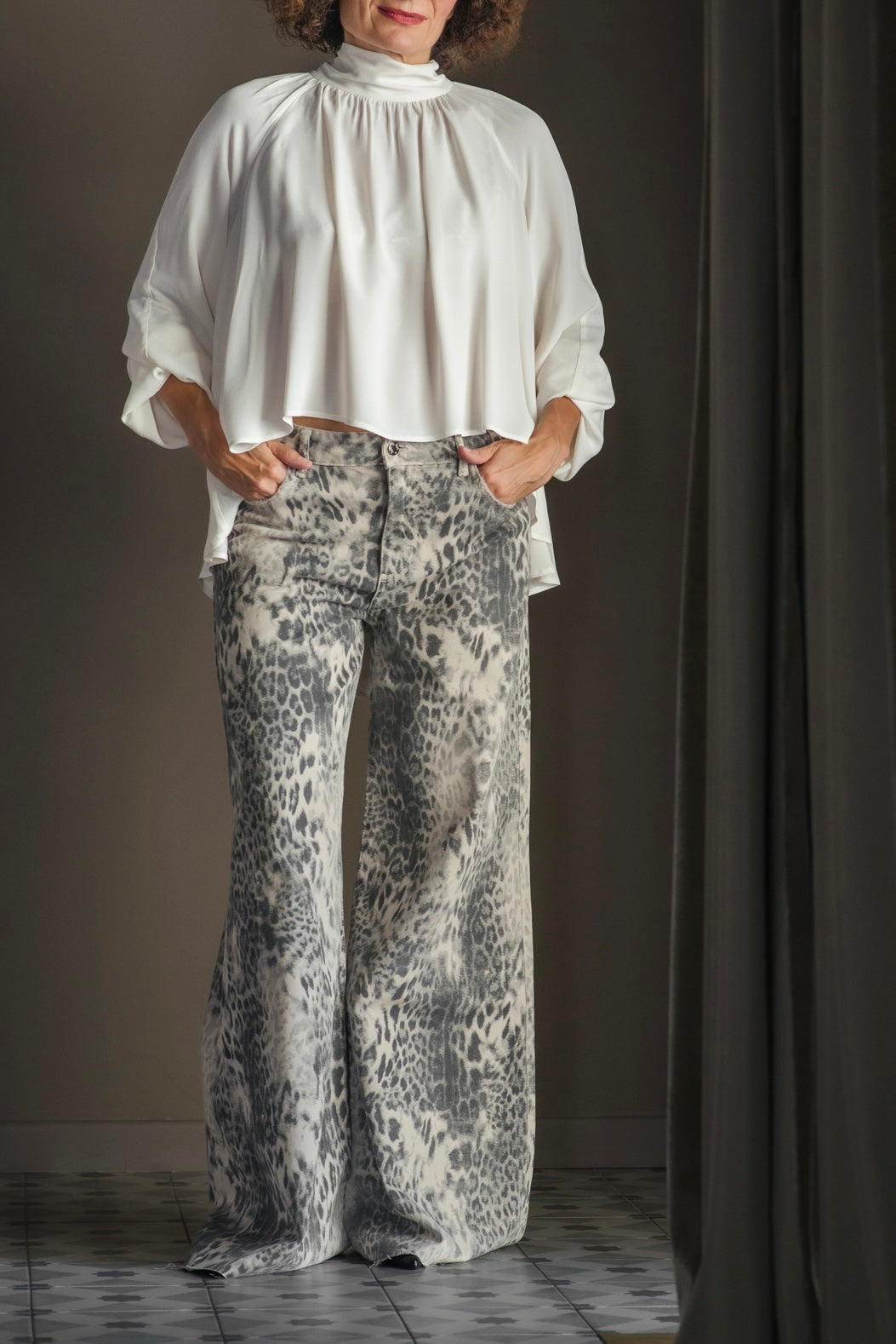 Pantalone denim stampa Leo