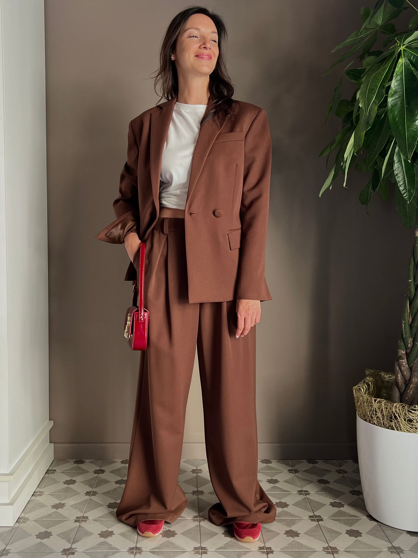 Pantalone oversize in gabardine Earth Brown