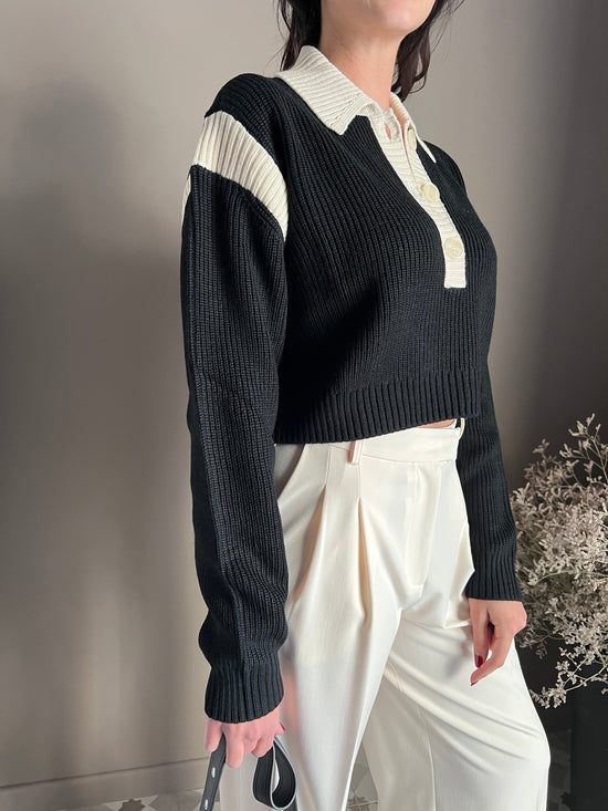 Maglia polo crop a costine