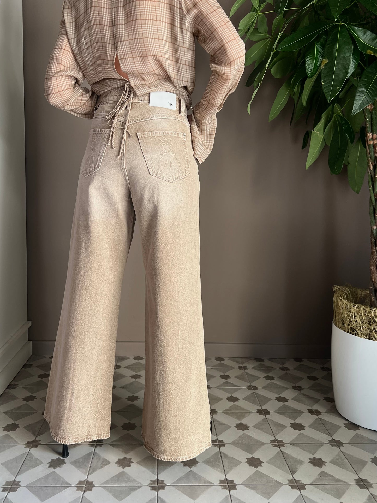 Pantalone Denim a gamba larga beige
