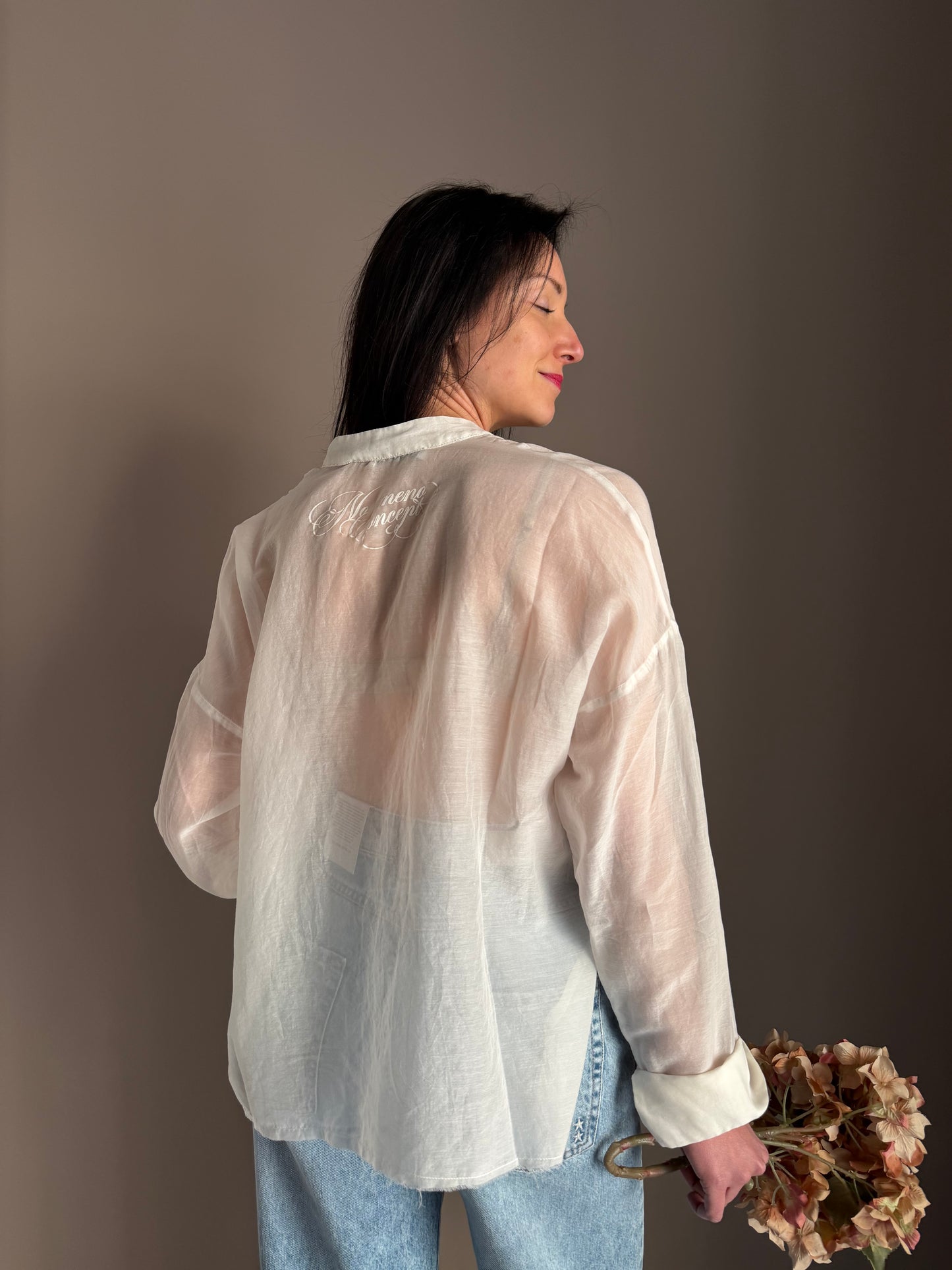 Camicia in Cotone e Seta avorio