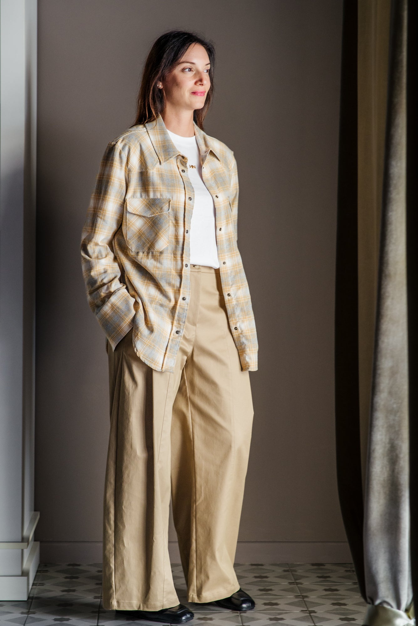 Camicia in flanella So Allure senape grigio