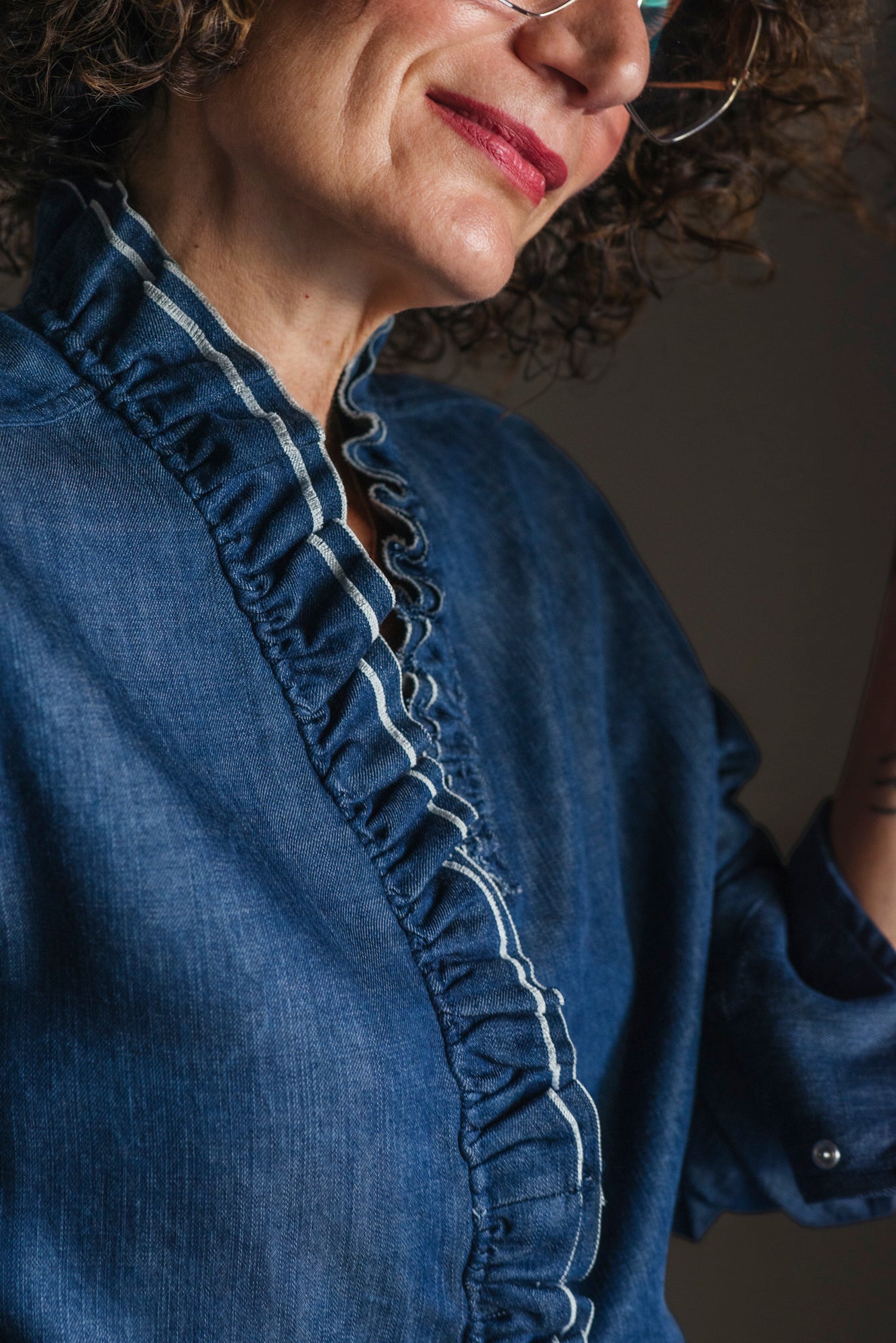 Camicia in denim con rouches