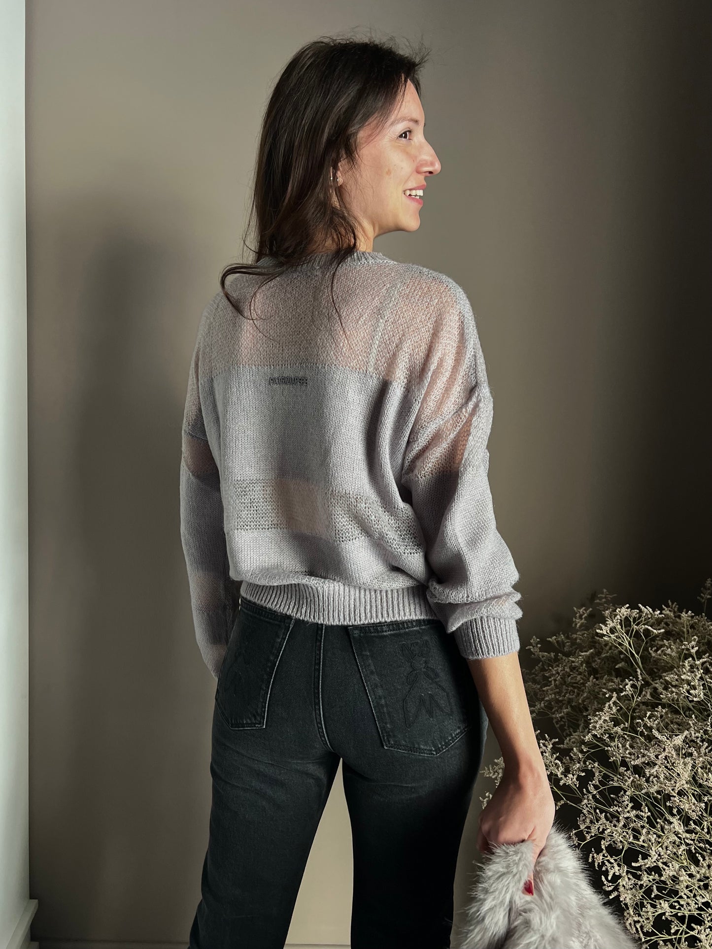 Maglia girocollo con dettagli in trasparenza Mistery Gray