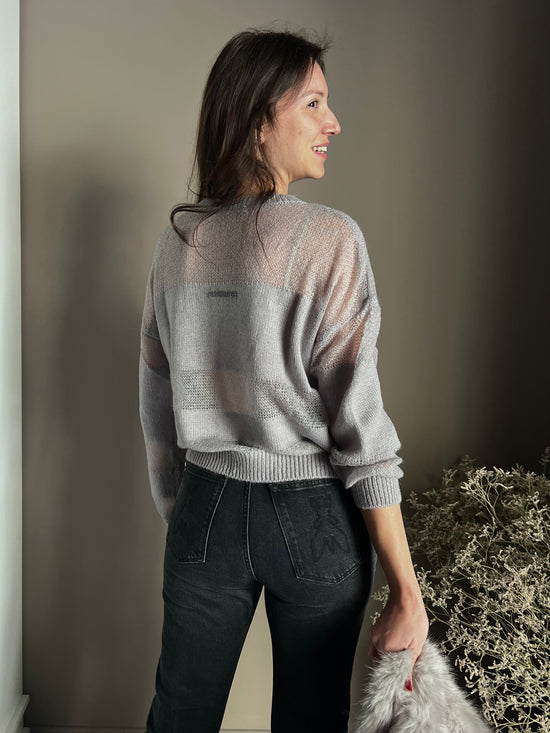 Maglia girocollo con dettagli in trasparenza Mistery Gray