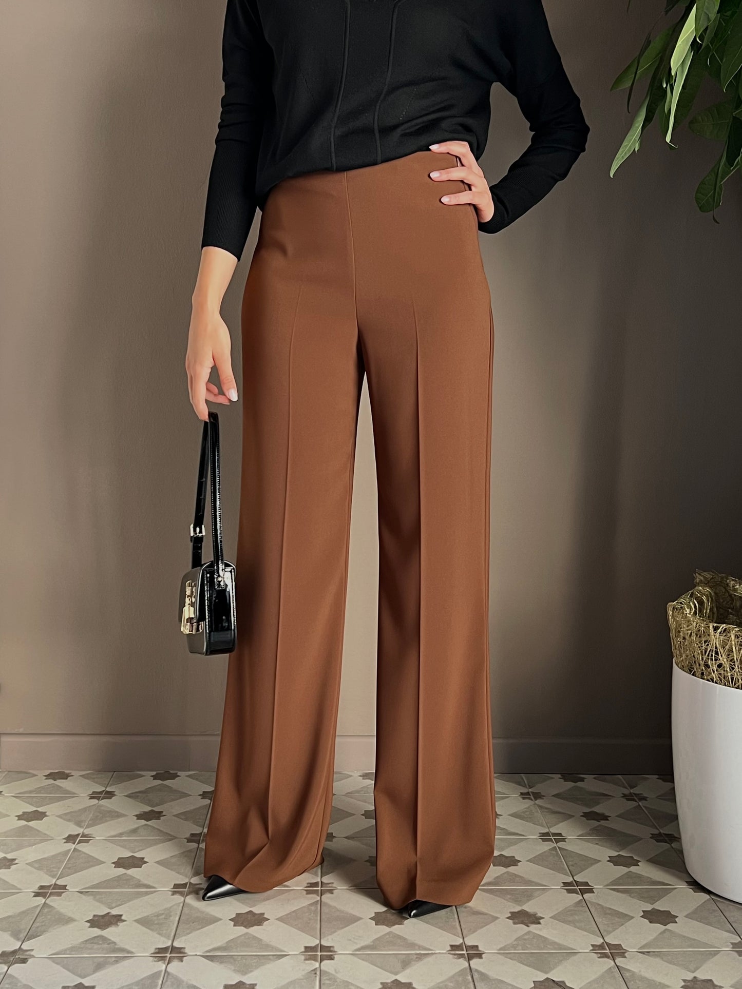 Pantalone in crepe fluido Earth Brown