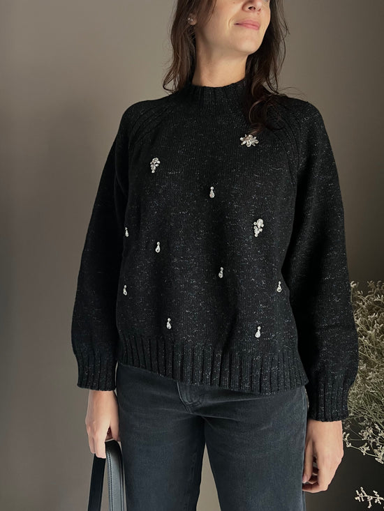 Maglioncino in pura lana mélange con dettagli jewels