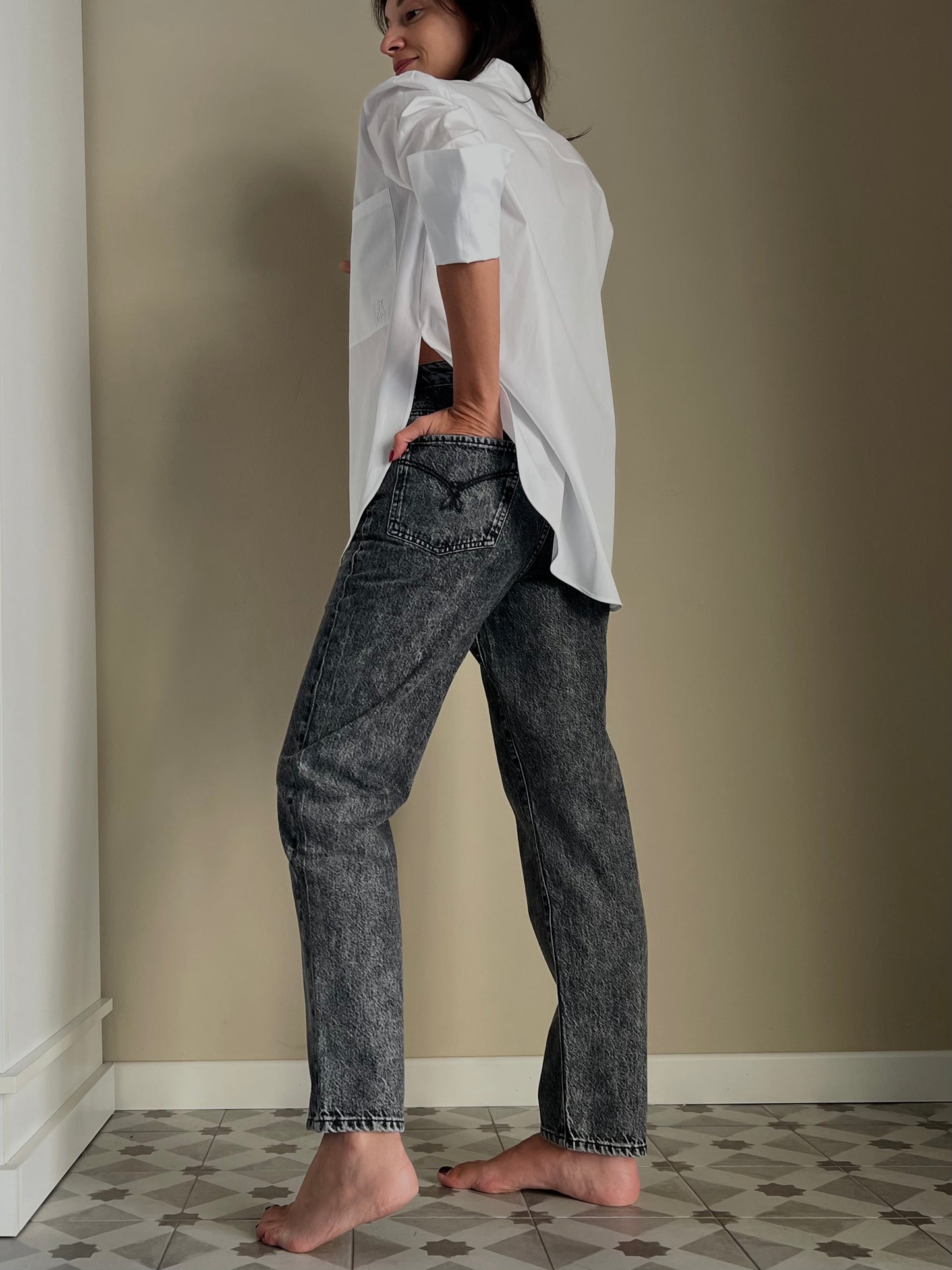 Pantalone denim vita alta