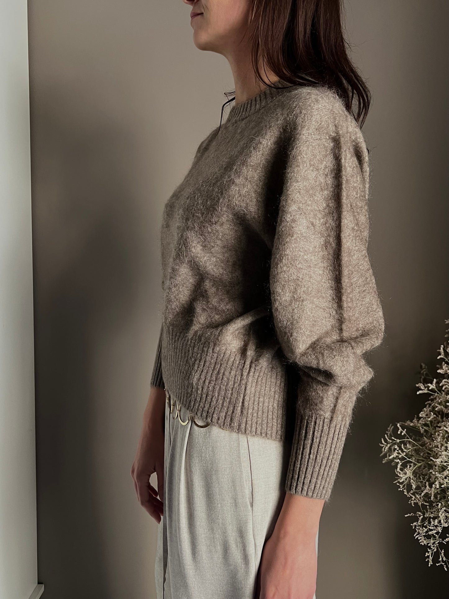 Maglia girocollo in Yak e Cashmere taupe