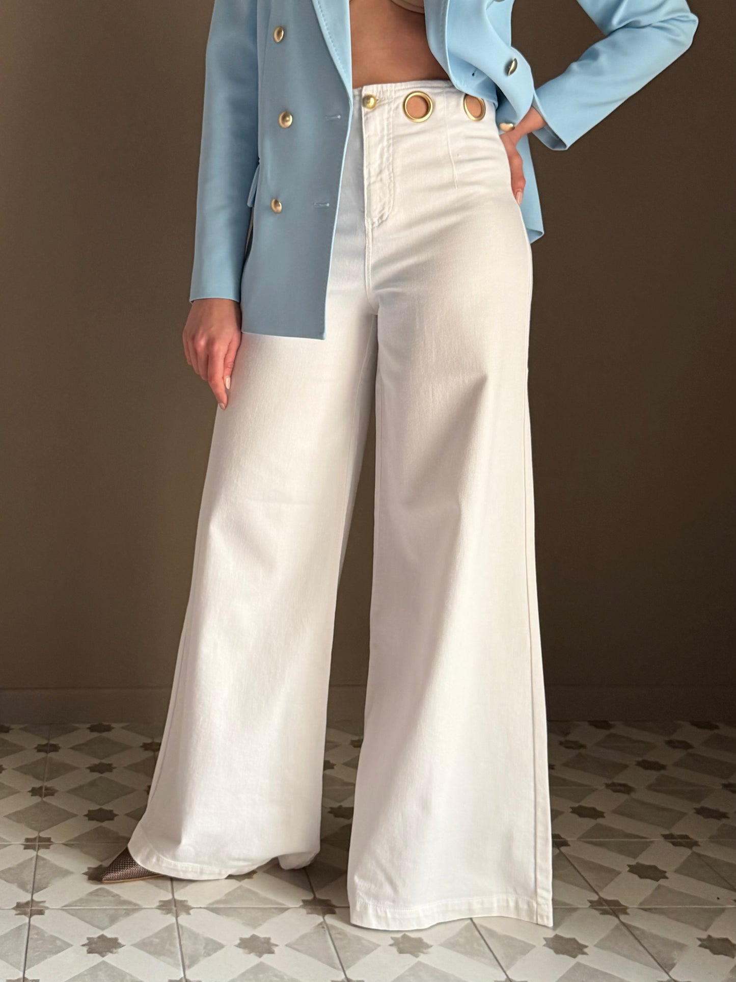 Pantalone a palazzo in drill con dettagli gold