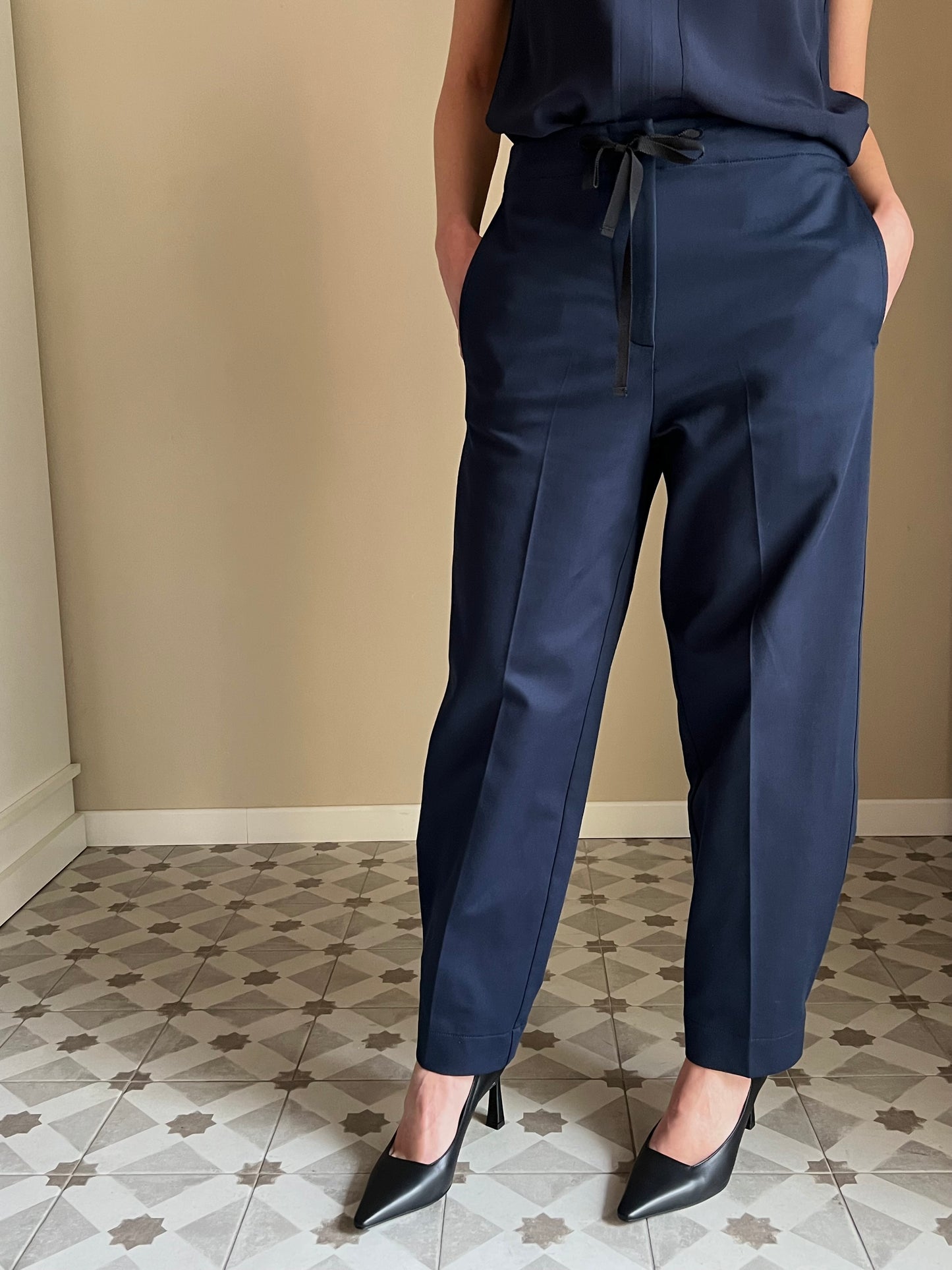 Pantalone in gabardine di cotone blu