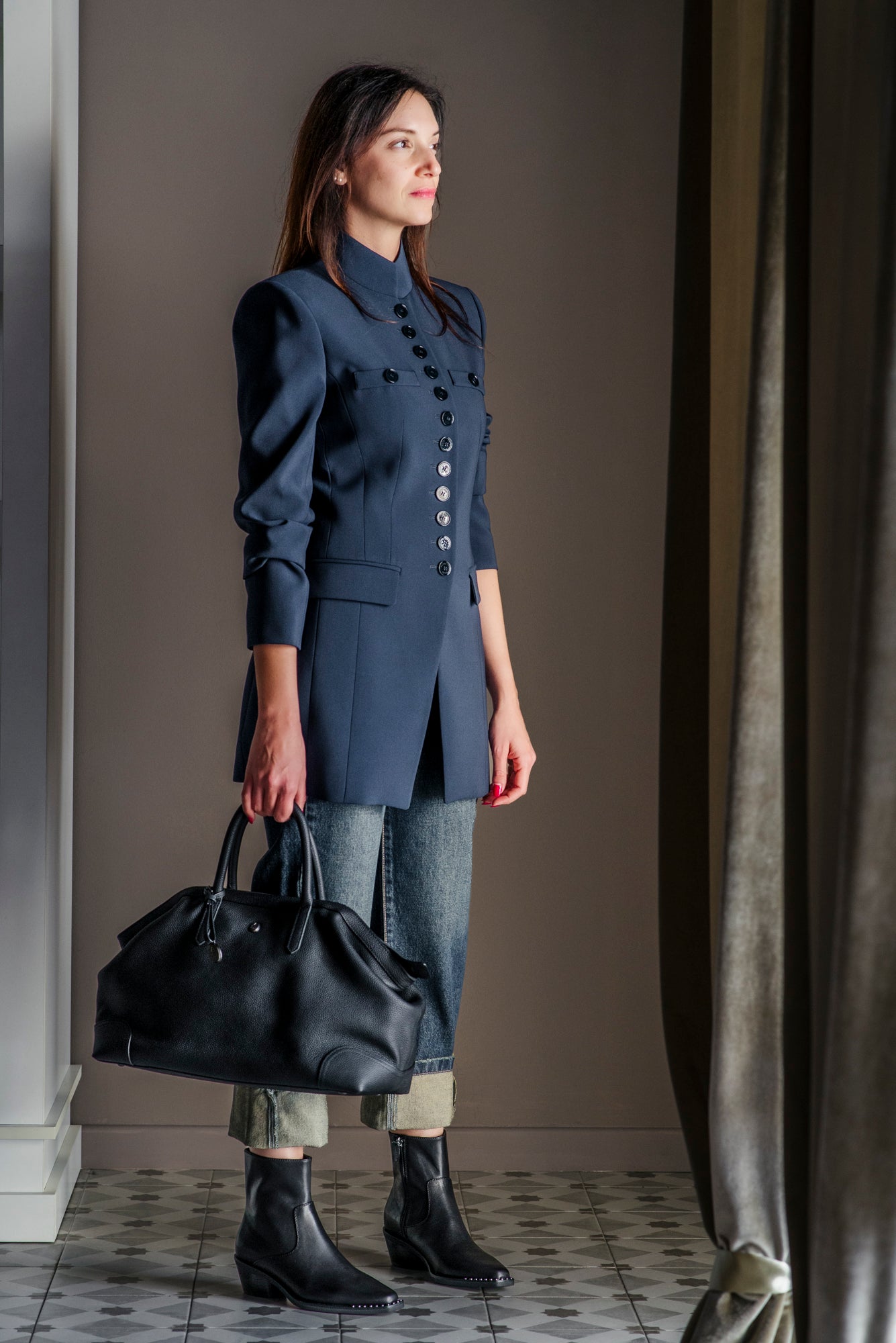 Giacca stile militare con collo alla coreana