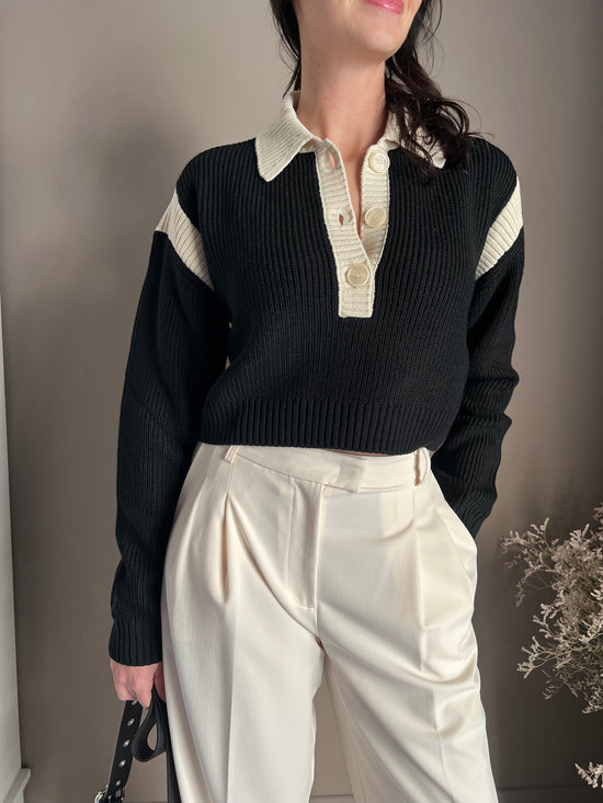 Maglia polo crop a costine