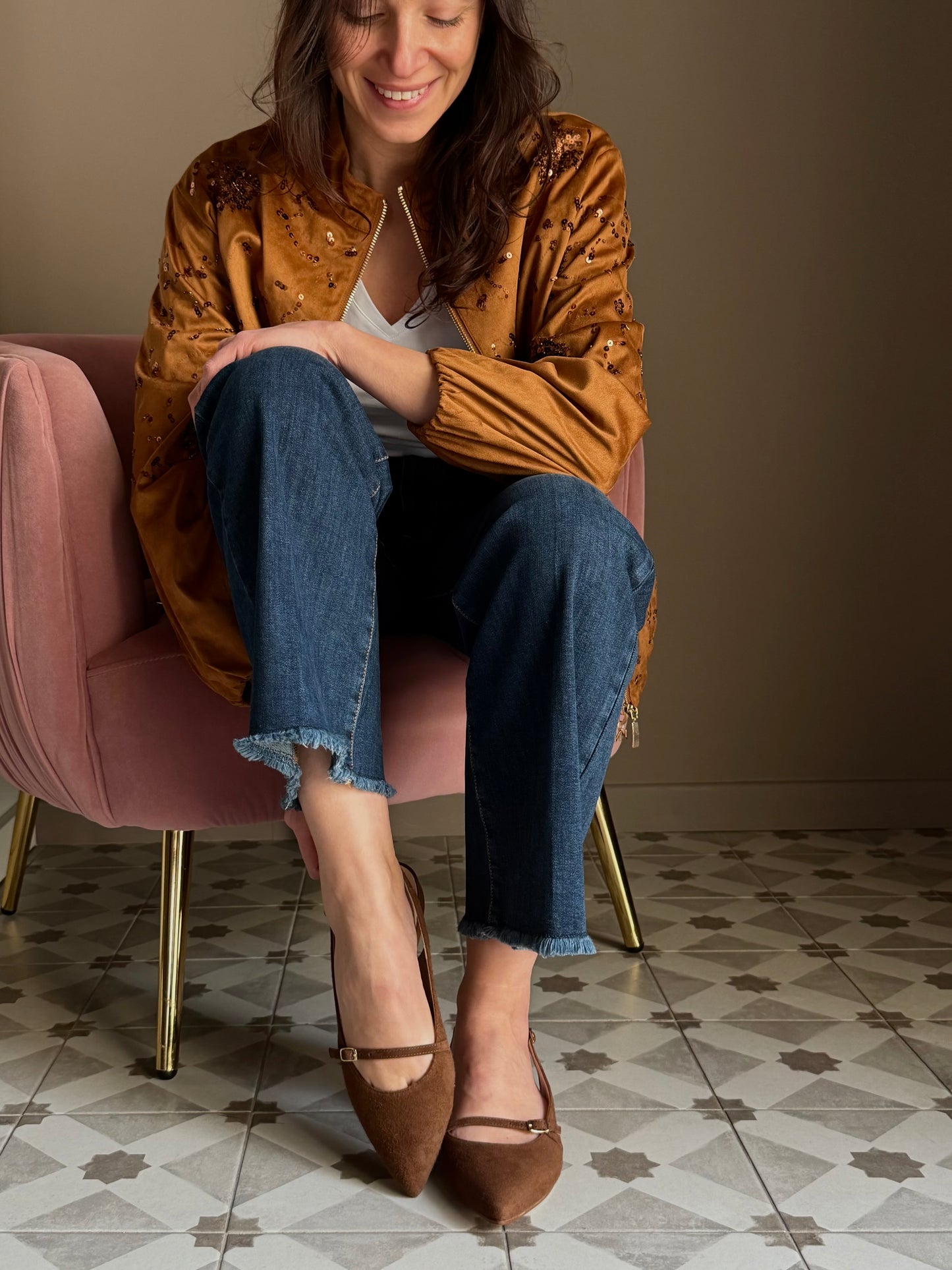 Slingback in camoscio marrone