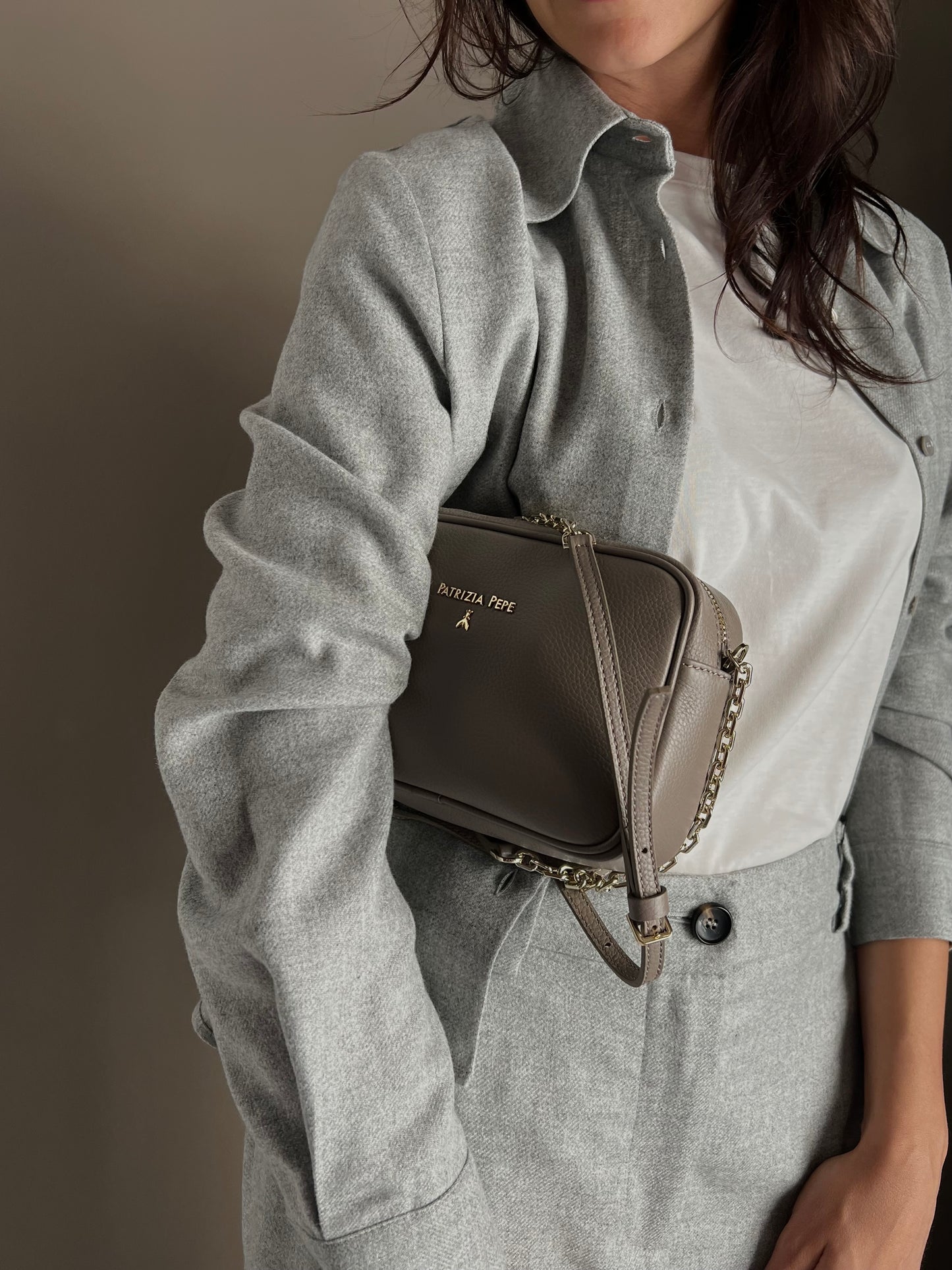 Tracolla piccola camera case taupe