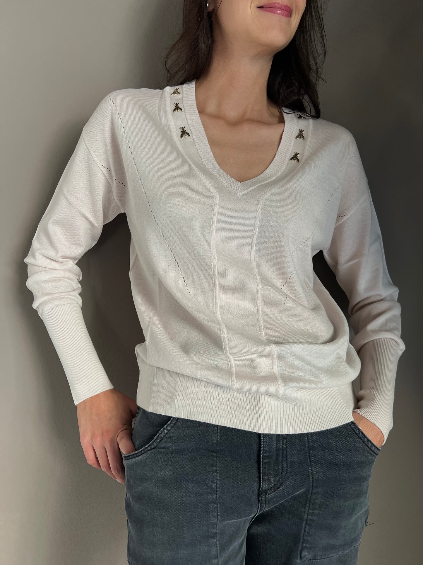 Maglia scollo a V in lana Peach Dust