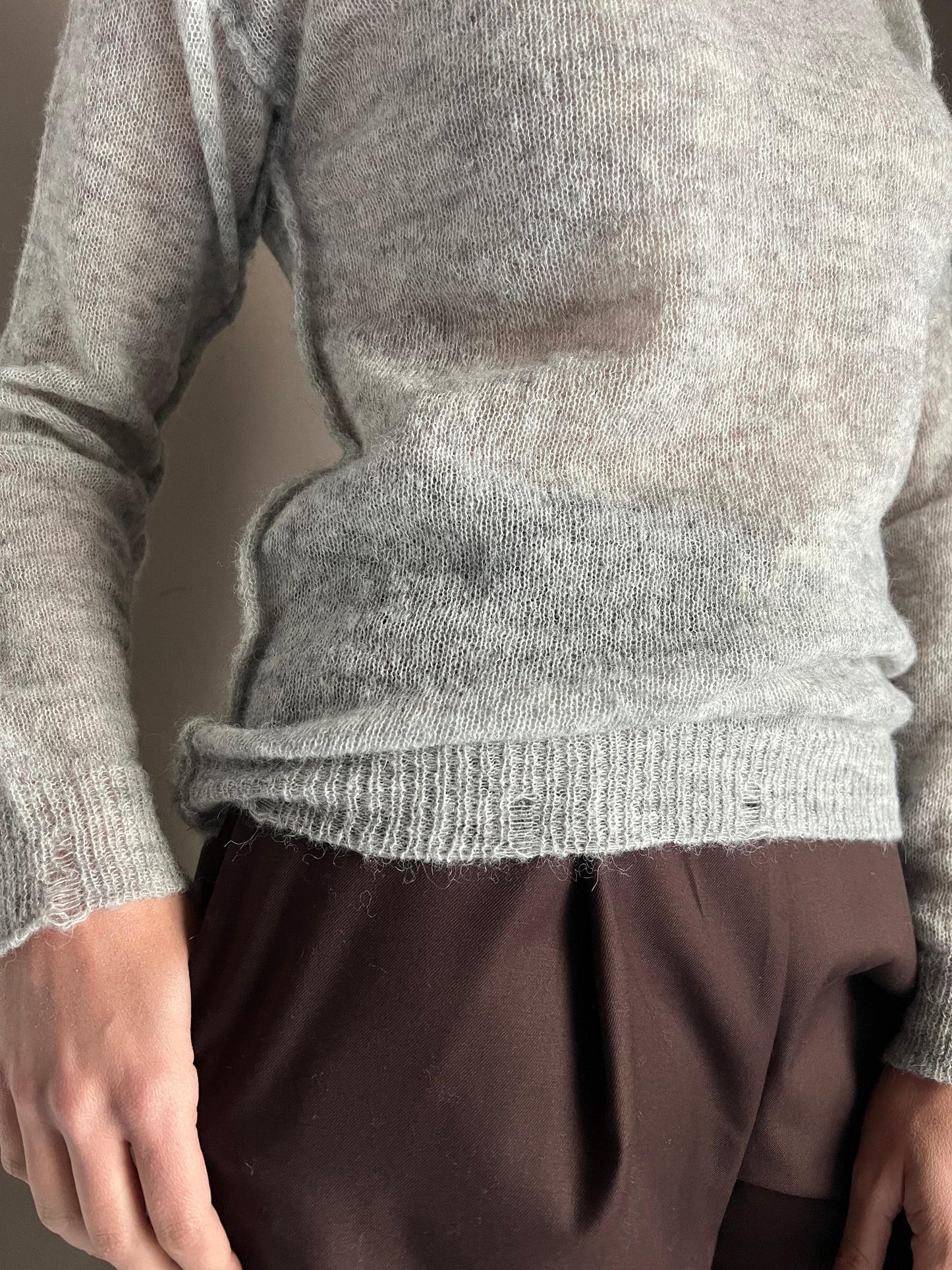 Maglia girocollo in lana e alpaca Noumeno Concept grigio perla