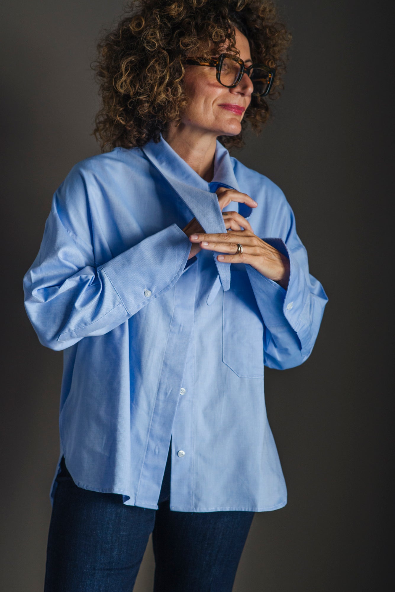 Camicia in cotone Oxford con collo scultoreo