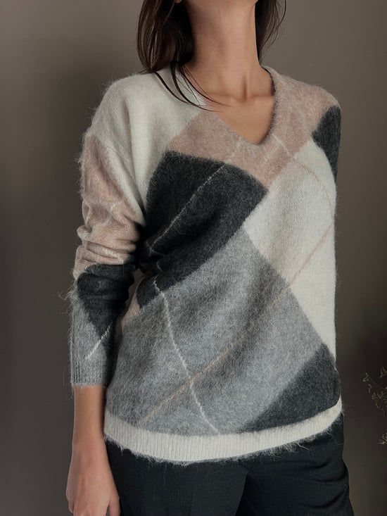 Maglia a Losanghe in misto lana e alpaca