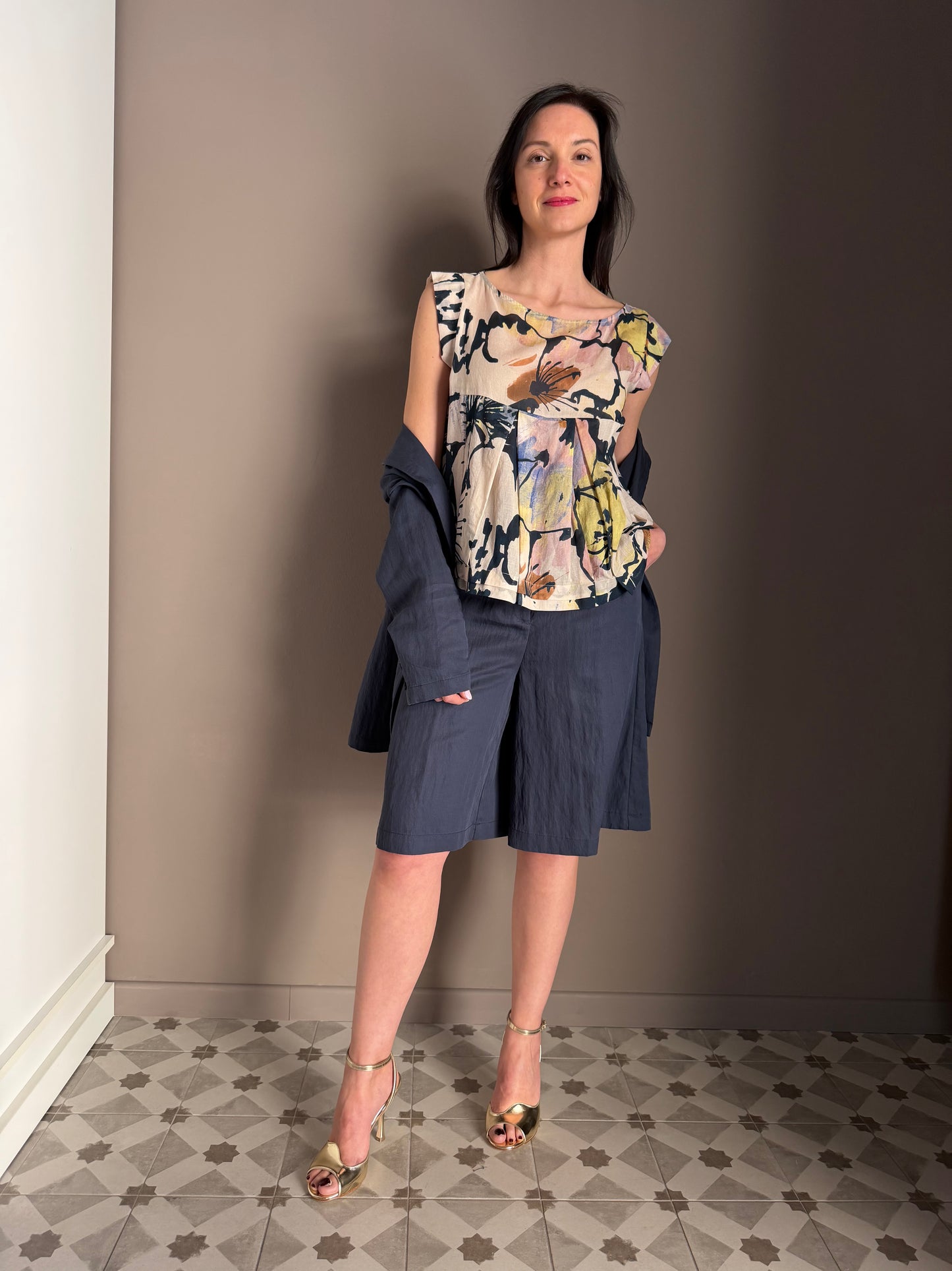 Top in bussola di cotone fantasy