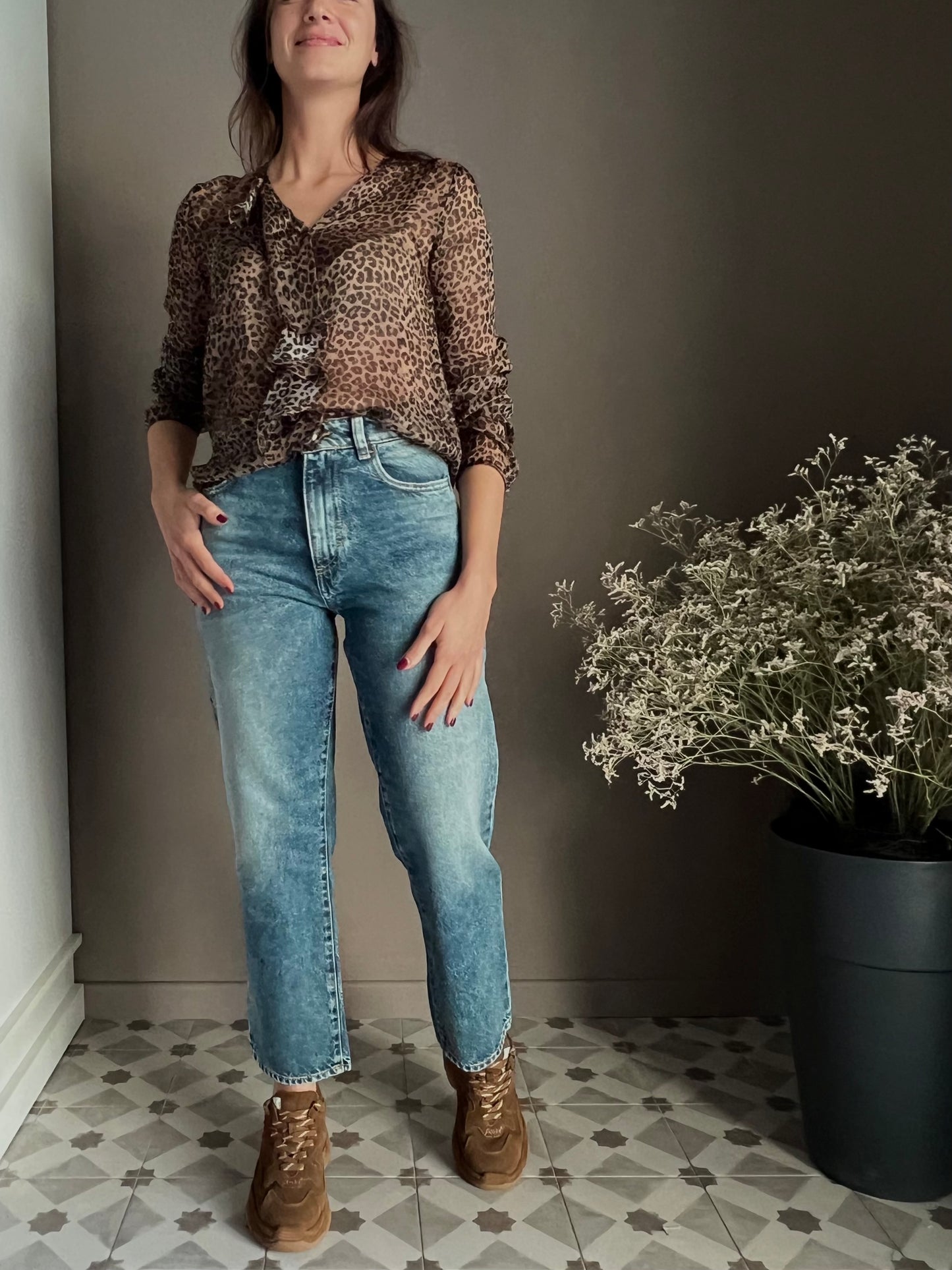 Camicia in viscosa e seta animalier