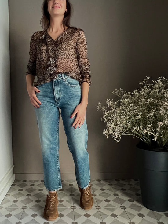 Camicia in viscosa e seta animalier