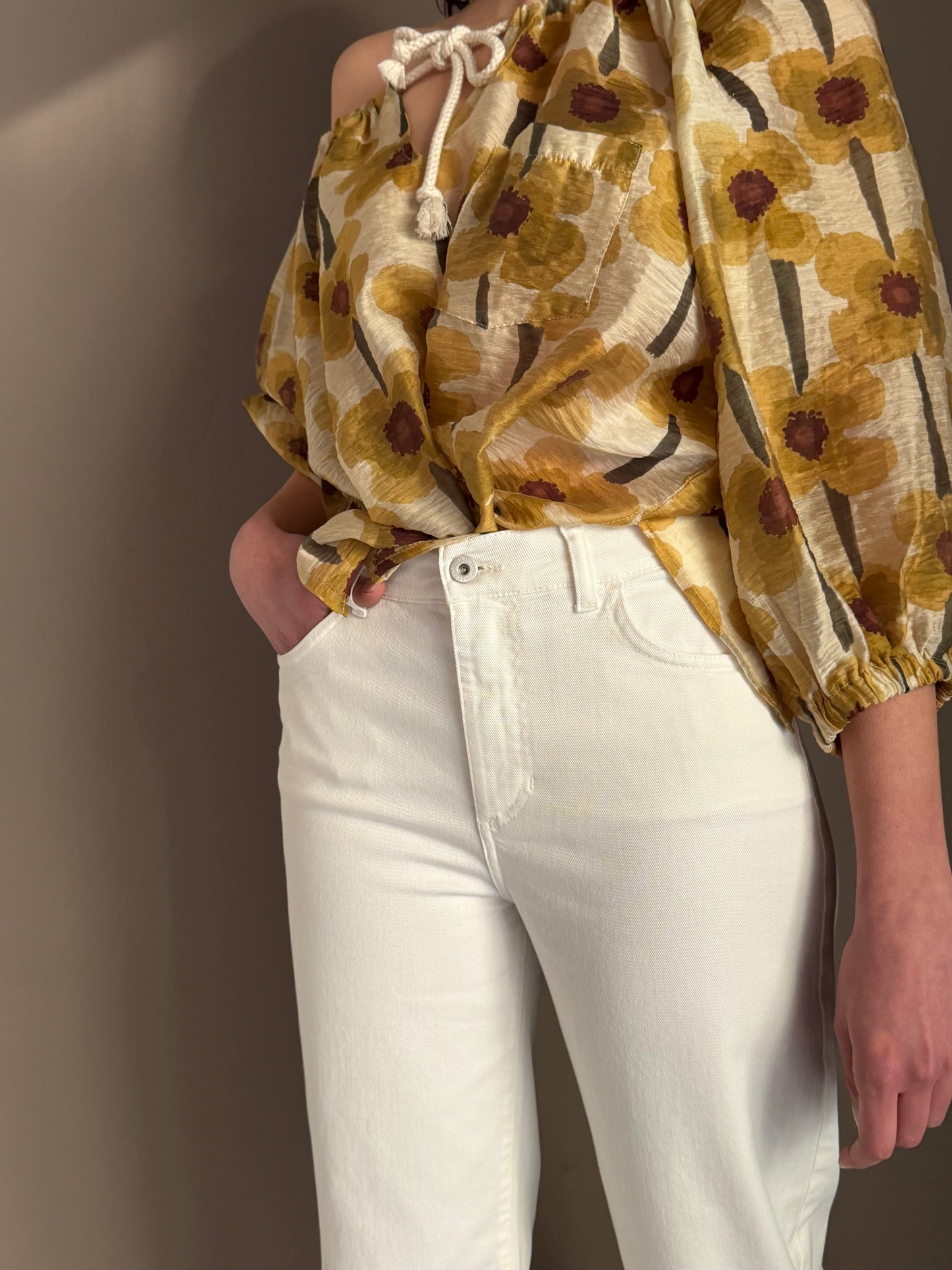 Pantalone straight in drill di cotone