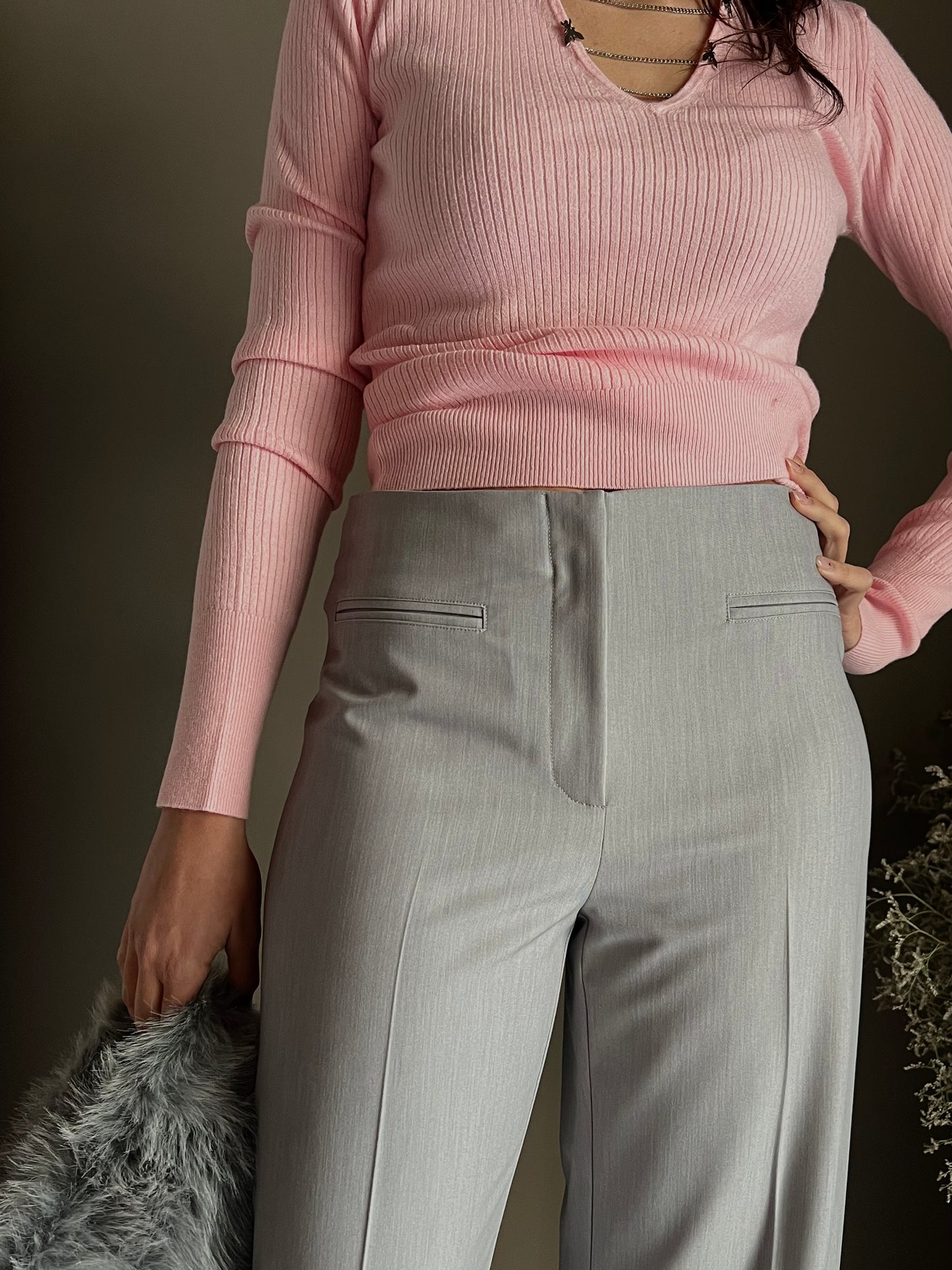Pantalone elegante a palazzo “Essential” Gray melange