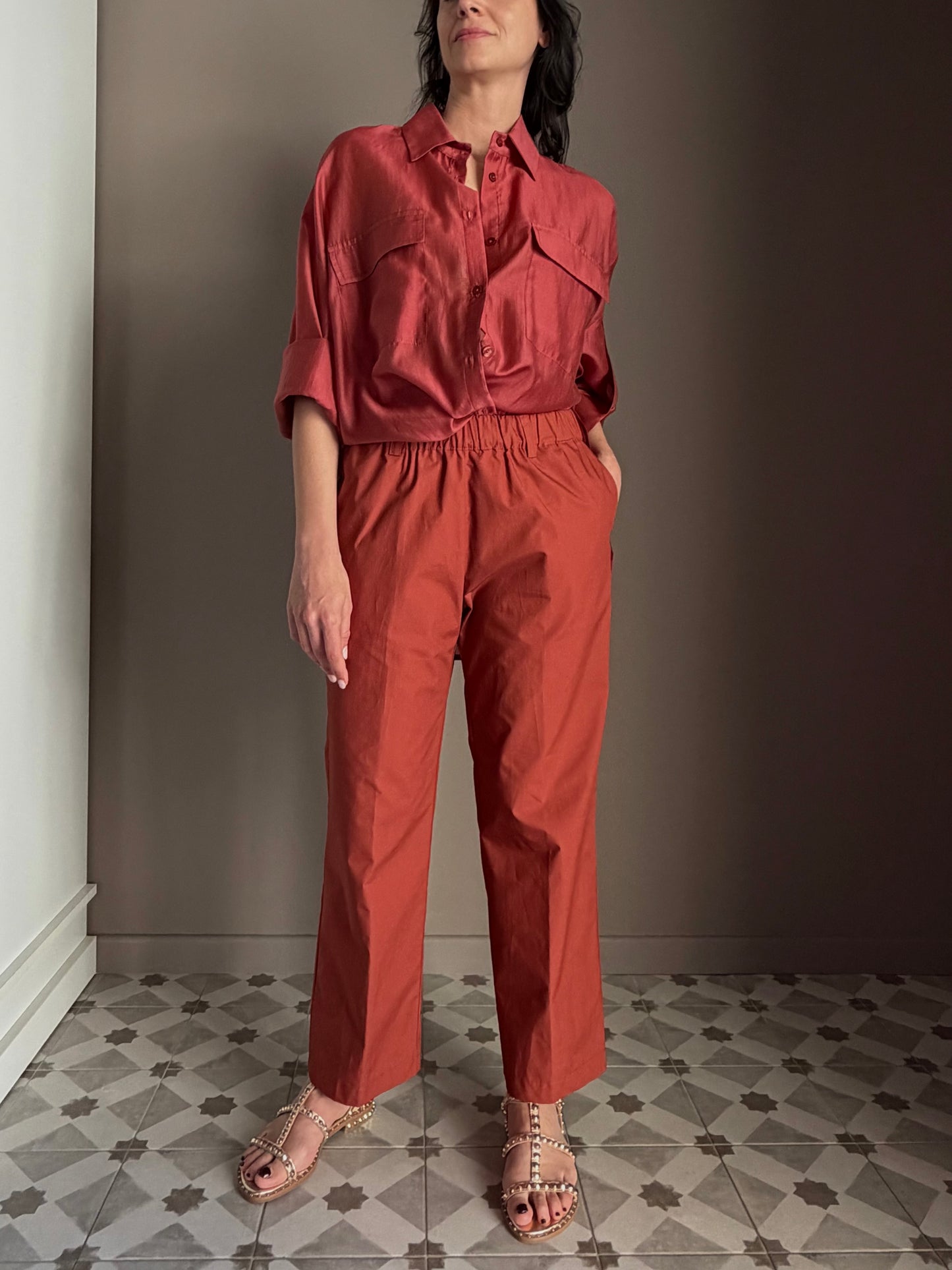 Pantalone in popeline con elastico Rope