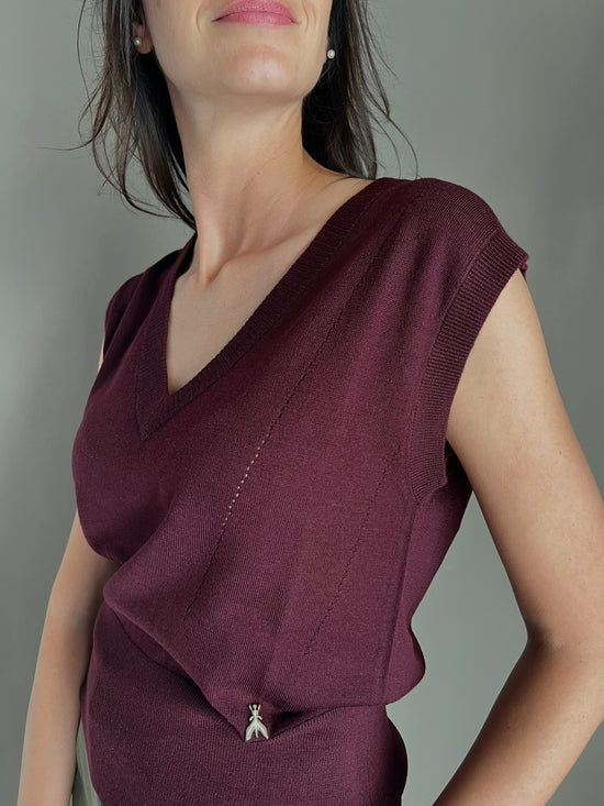 Gilet in maglia scollo V in lana Purple Red