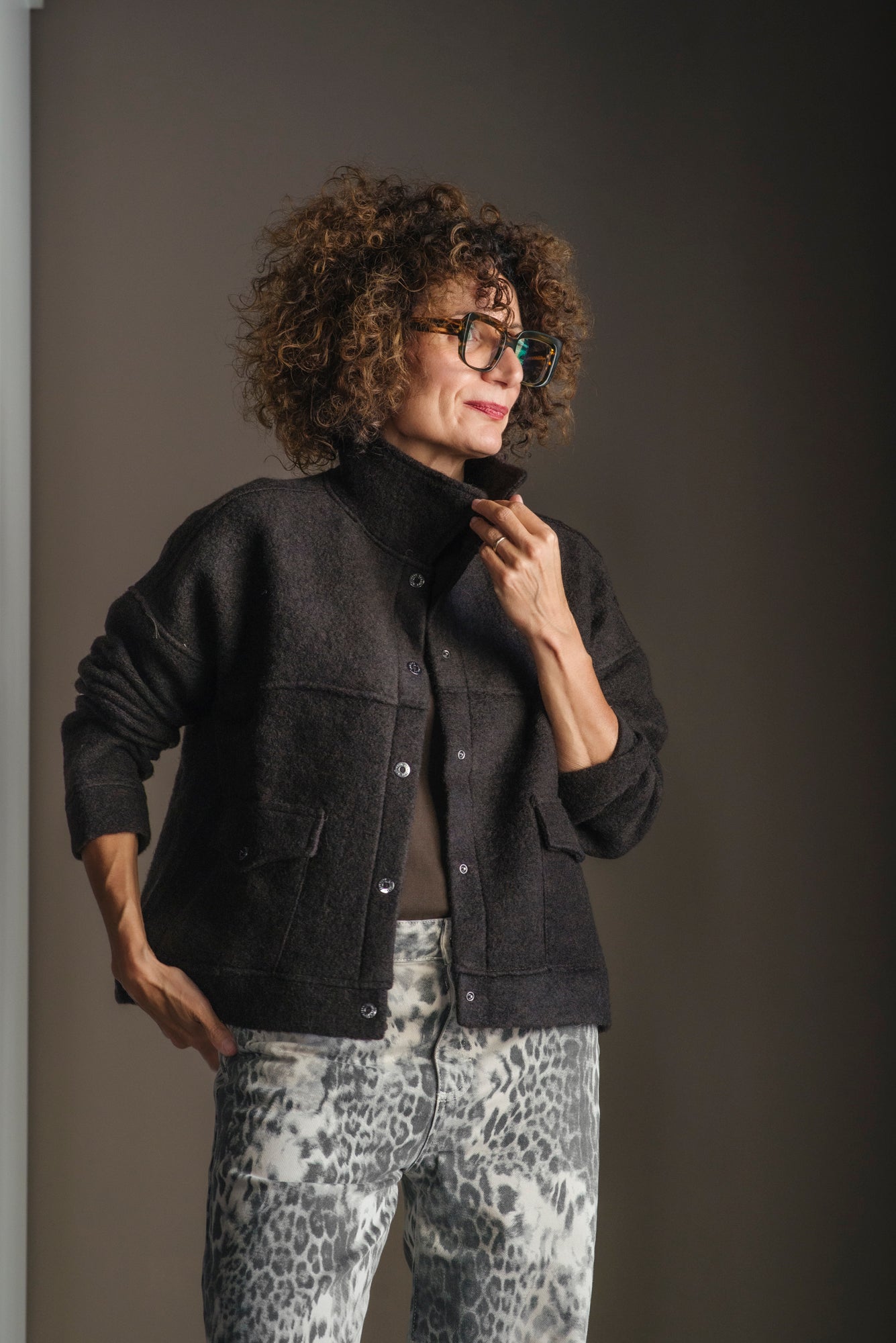 Giacca in lana cotta moro