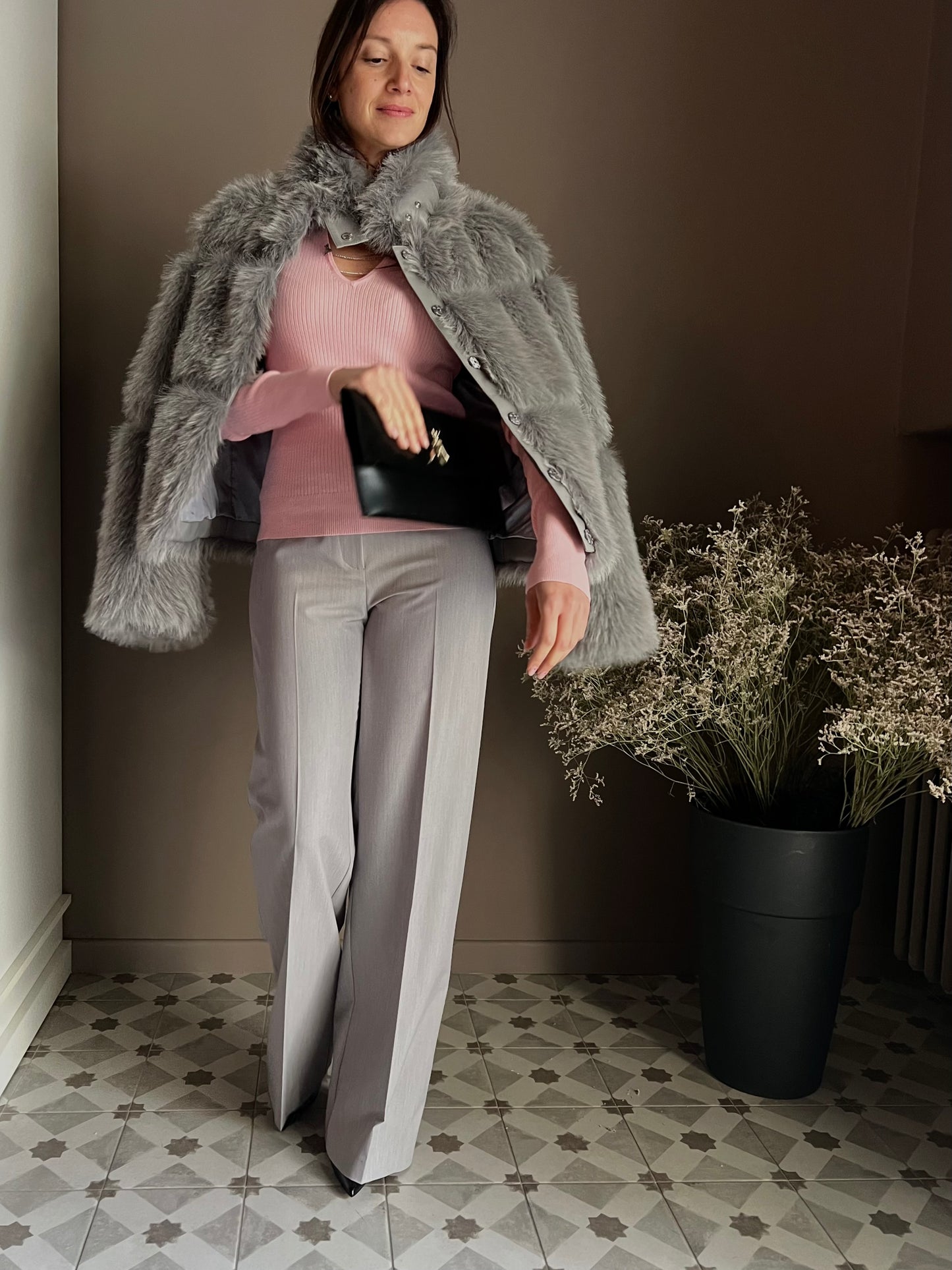 Pantalone elegante a palazzo “Essential” Gray melange