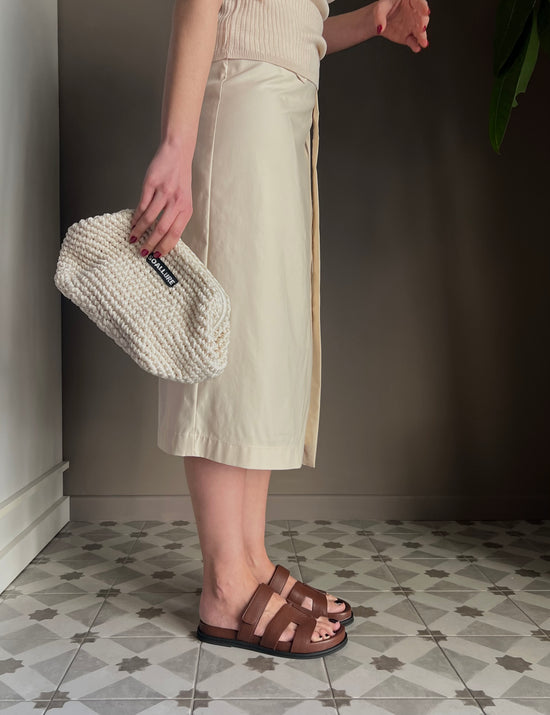 Ciabattina in pelle minimal cuoio