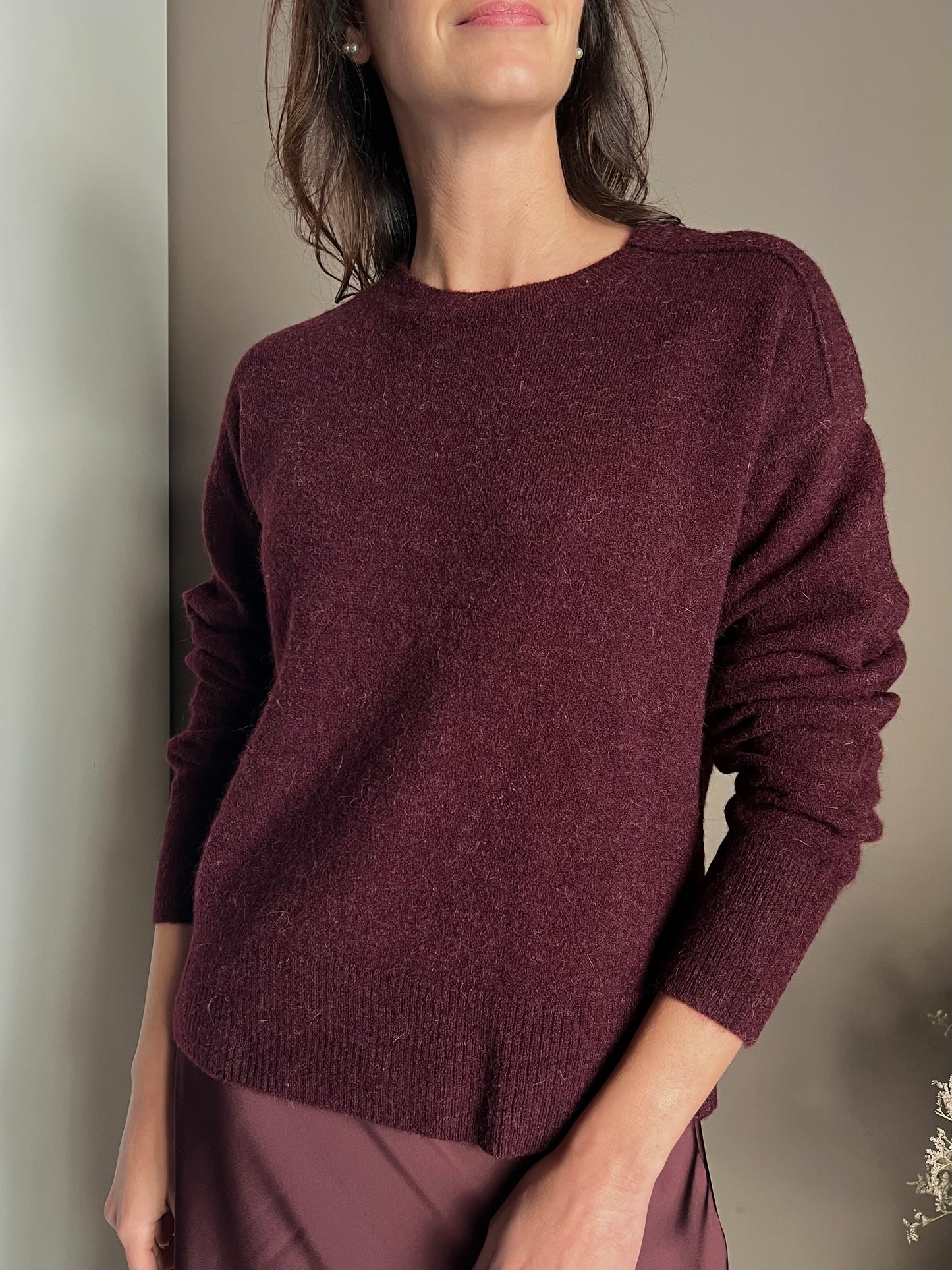 Maglia girocollo in lana e alpaca Purple Red