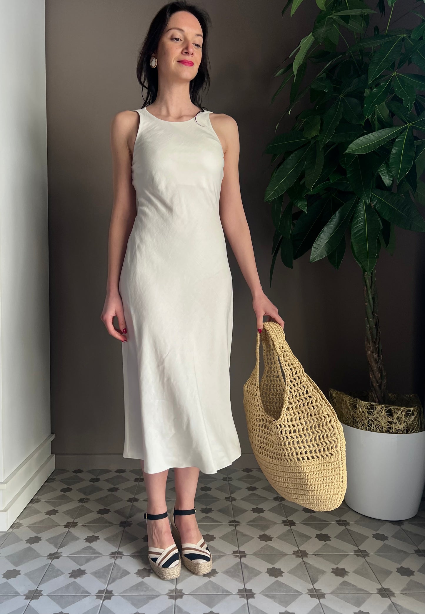 Abito in viscosa e lino ivory
