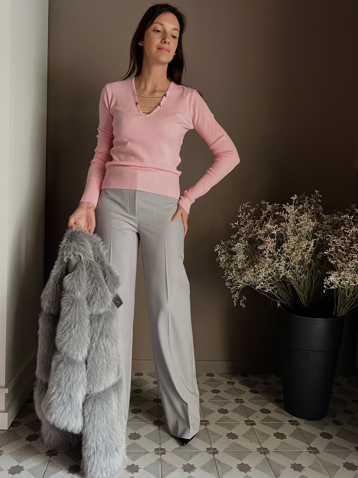 Pantalone elegante a palazzo “Essential” Gray melange