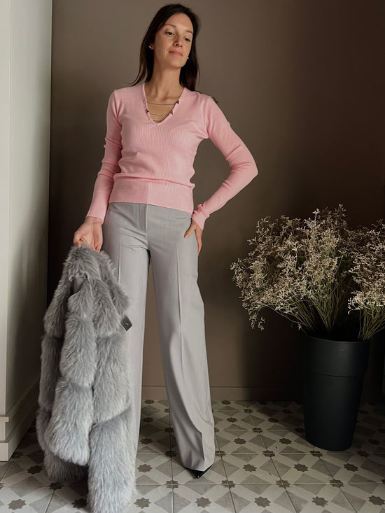 Pantalone elegante a palazzo “Essential” Gray melange