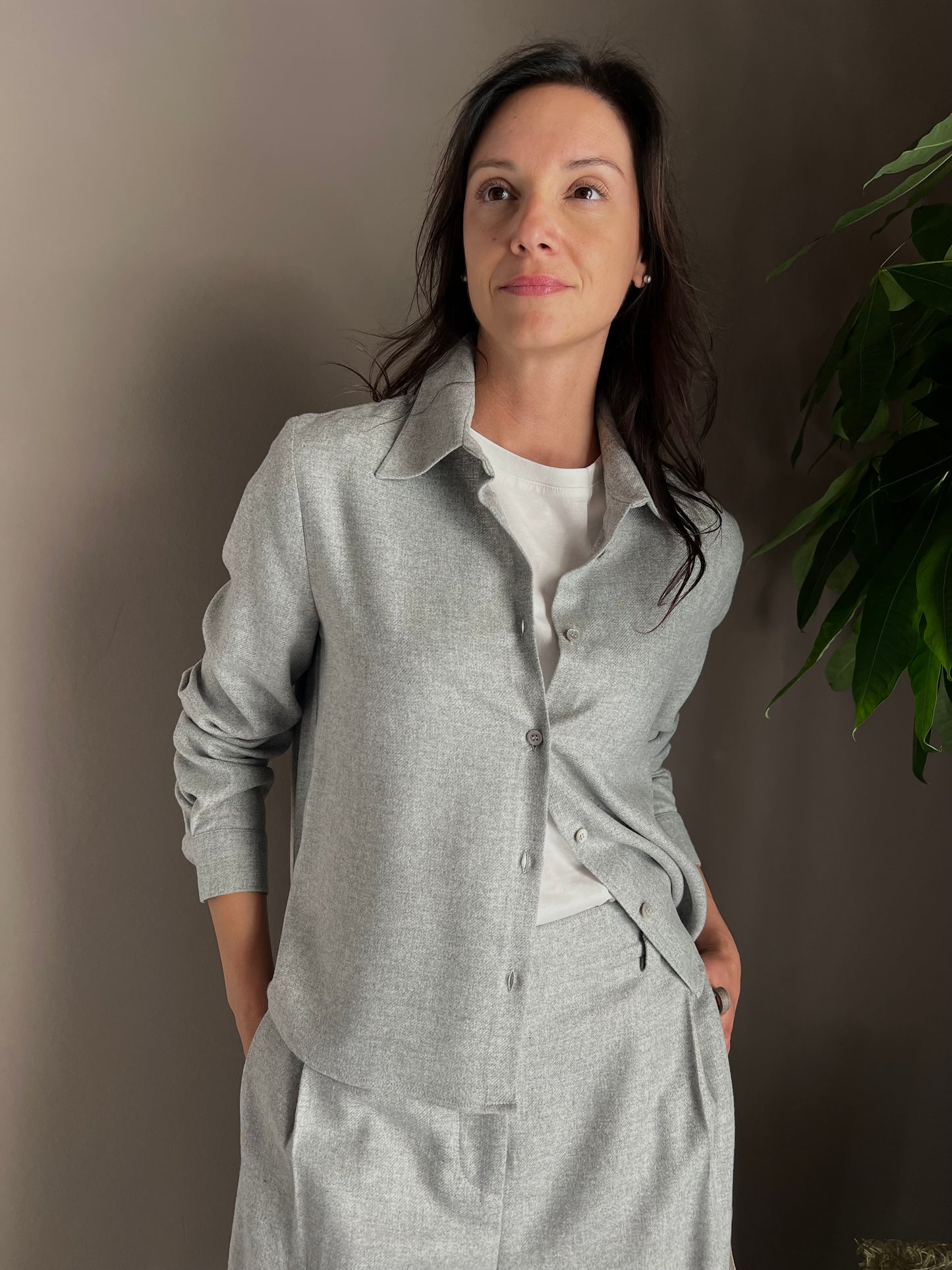 Camicia in flanella grigio perla