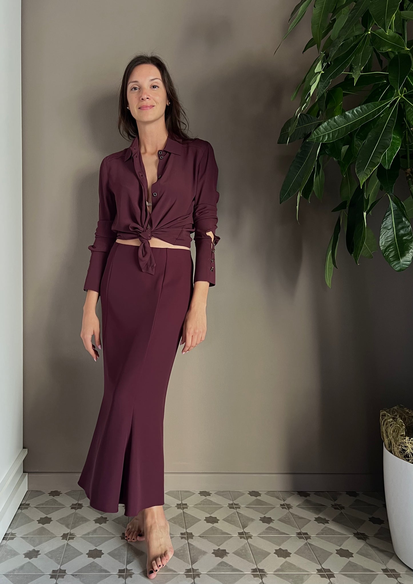 Camicia in viscosa con fly sui polsi Purple Red