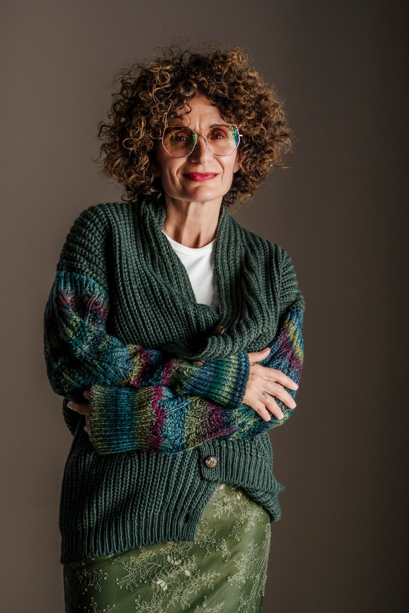 Cardigan oversize misto lana verde militare