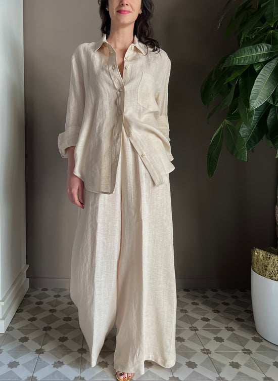 Camicia in lino linea maschile beige